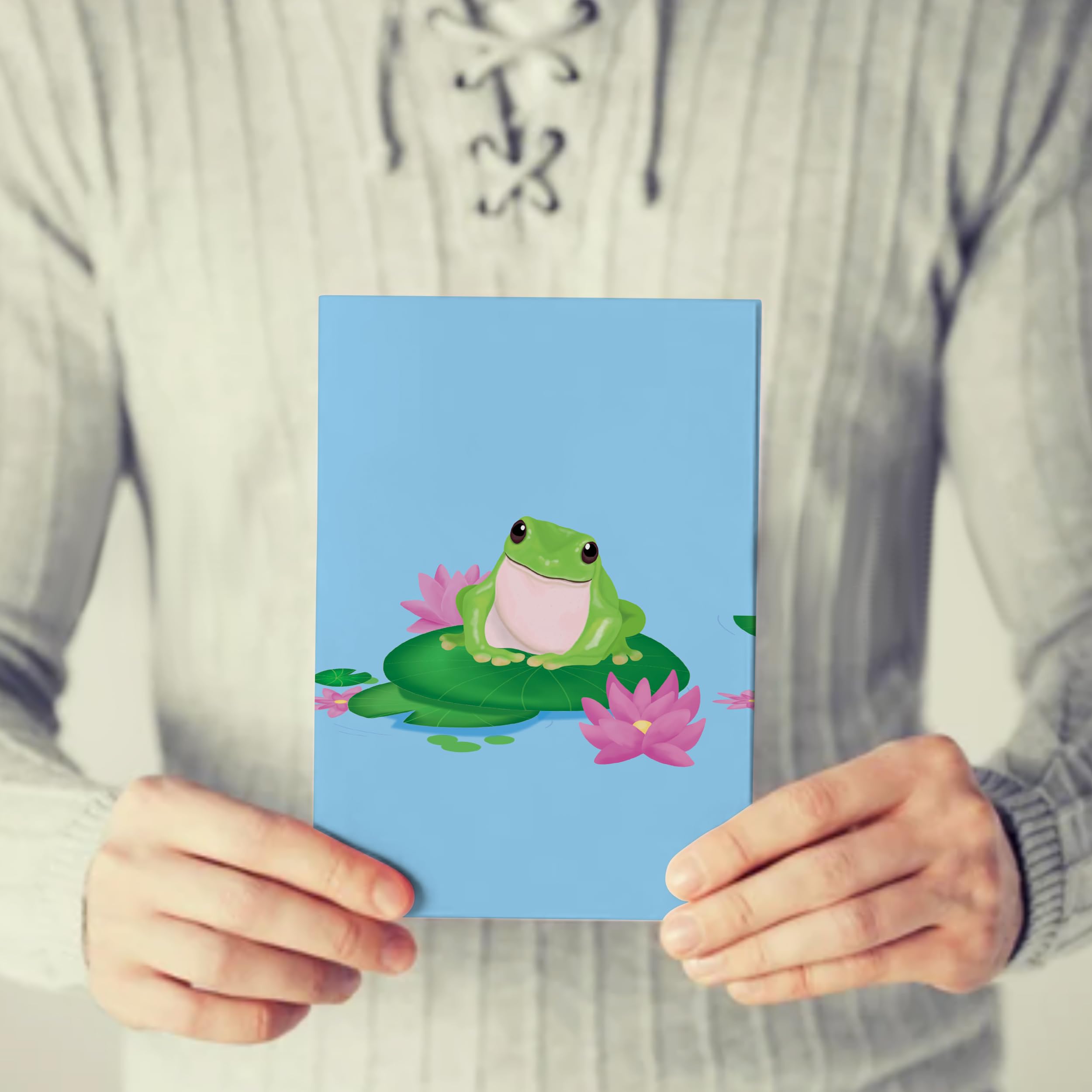 Frosch Mit Blume – Klappkarte Für Einladungen (Geburtstag, Hochzeit, Taufe) Inkl. Umschlag | Made In Germany