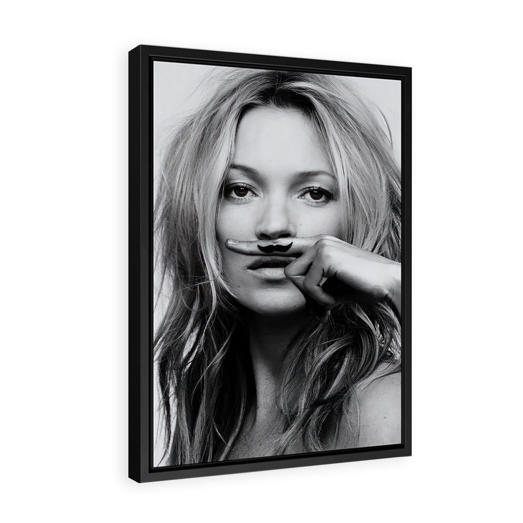 Fashion Icon with Moustache Canvas Wall Art Print | Modern Portrait Style Home Decor – Various Sizes (30in x 45in Modern Black Framed)