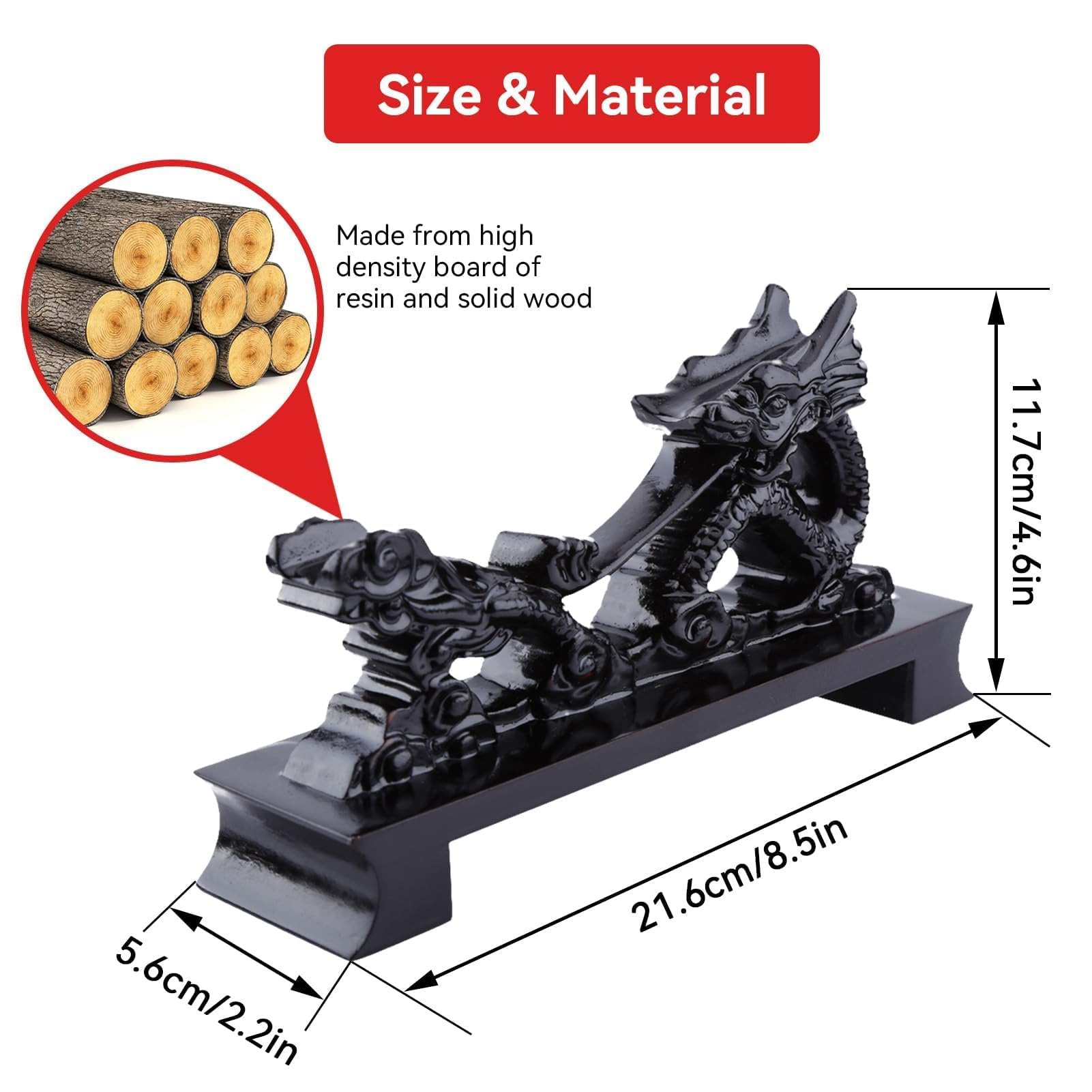 HERCHR Singolo Orizzontale Stand Wakizashi, Supporto per Spada Nero Cinese a Forma Di Drago, Porta Spada Wakizashi Katana Espositore Da Tavolo a Forma Di Drago, Supporto Da Tavolo per Spada