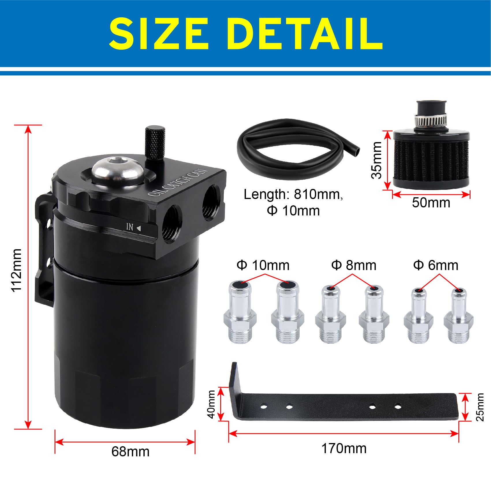 DOCAS 300ml Récupérateur huile moteur, universel oil catch can,Universel Séparateur Bidon Huile Voiture Air Filtre avec Filtre à Air, Tuyau et Autres Accessoires (Noir)