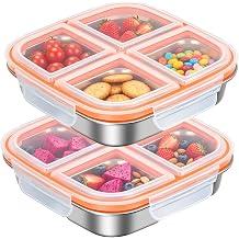 Stainless Steel Snack Containers with Lids,4 Compartments Stainless Steel Lunch Box,Reusable Meal Prep Lunch Containers for Adults, Divided Food Storage Containers for School, Home,Work &Travel
