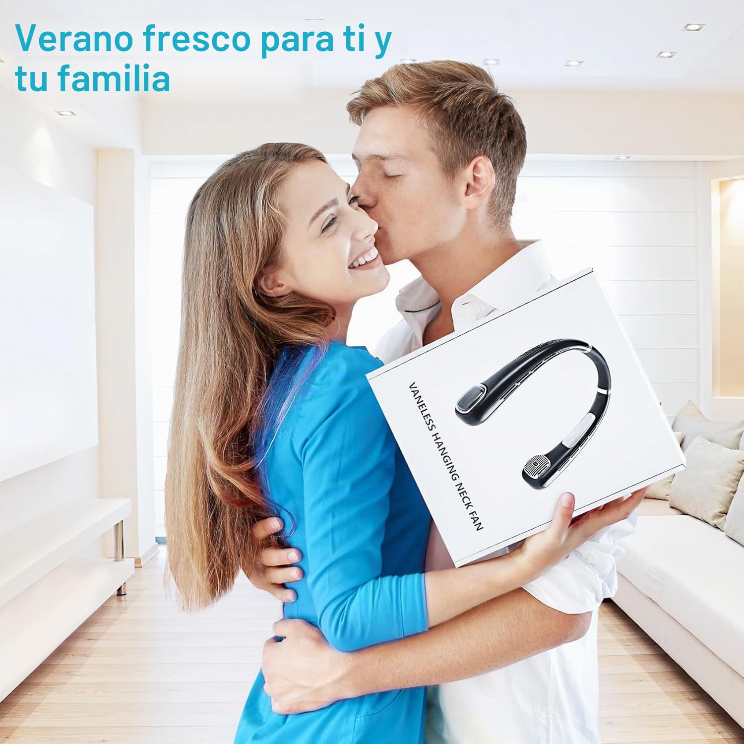 Ventilador Cuello - USB Ventilador de Cuello Portátil Silencioso con Batería Recargable, Potente Collar Ventilador de Pescoco con Agua, Auriculares Ventilador Colgante Cuello, Ligero Personal Neck Fan