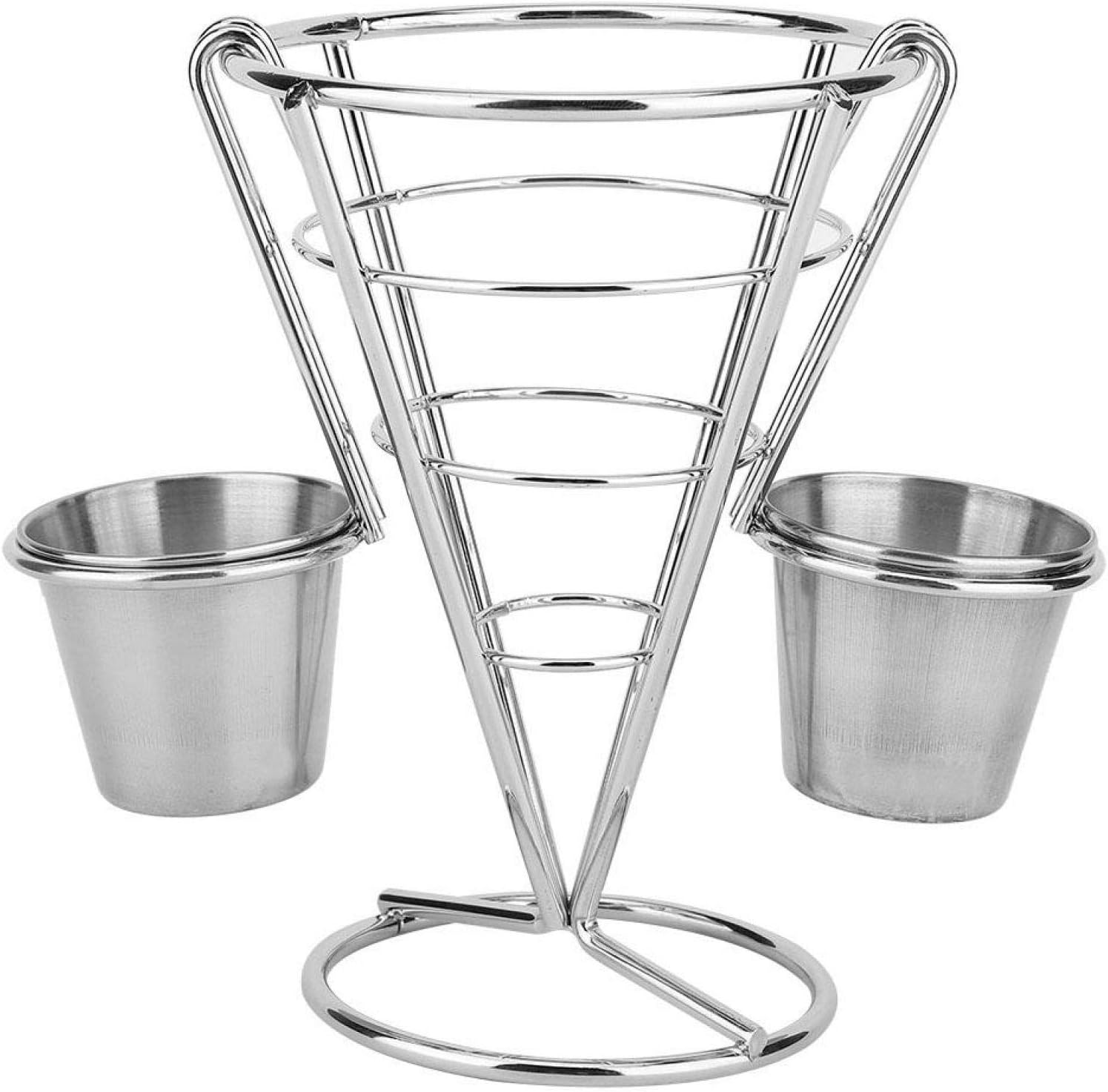 Fries Stand French Fry Holder Metal Rack Food Display with Sauce Cup