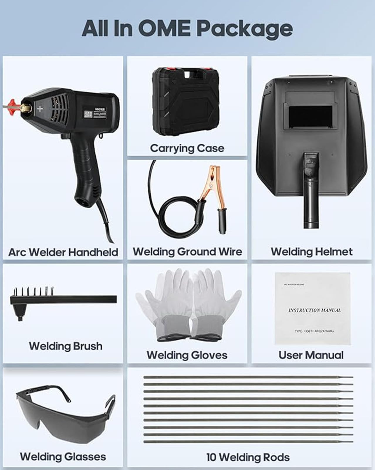Máquina de soldadura de arco portátil de máquina de soldador de mano 20-200 campamento Pantalla digital IGBT Inverter con conjunto de herramientas de soldadura, para electrodos de soldadura de 1.6-3.2