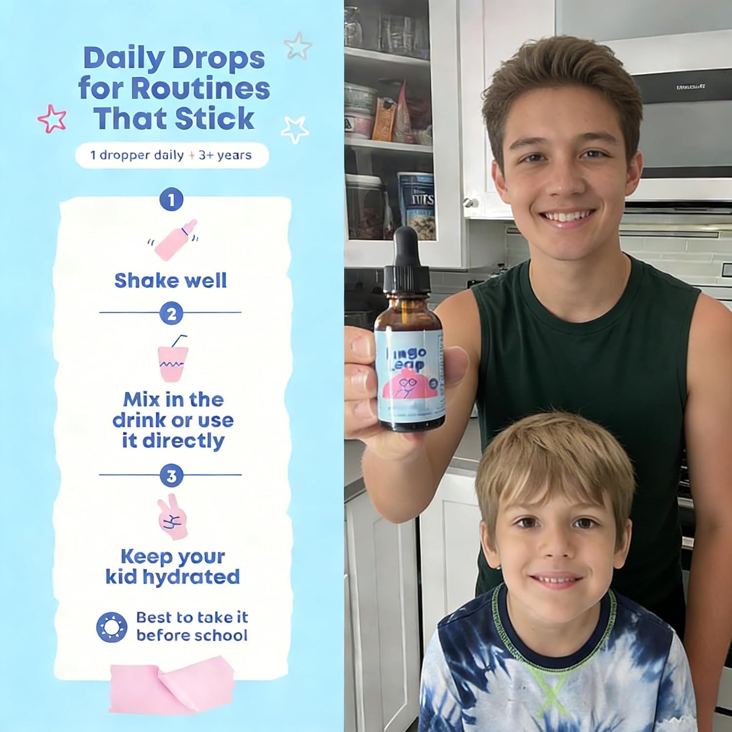 Happy Fountain-Excelentes gotas para niños-Metabolismo energético, cuidado del crecimiento feliz de los niños. 2 palos