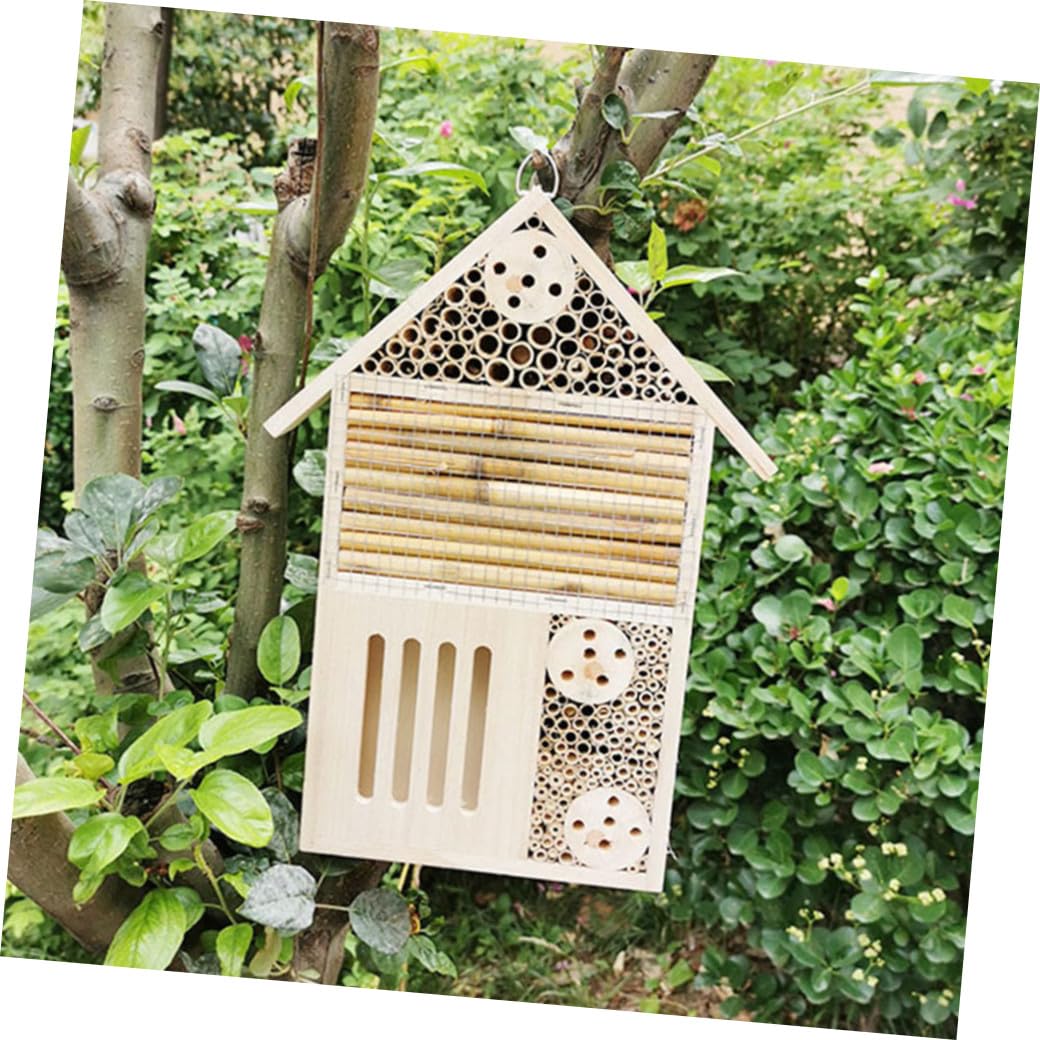 VANZACK 2 Stück Hängende Bienenhütte mit Aufhängehaken zur Nützlicher Bienen im Garten im Holzhaus Stil für Freunde und Familien