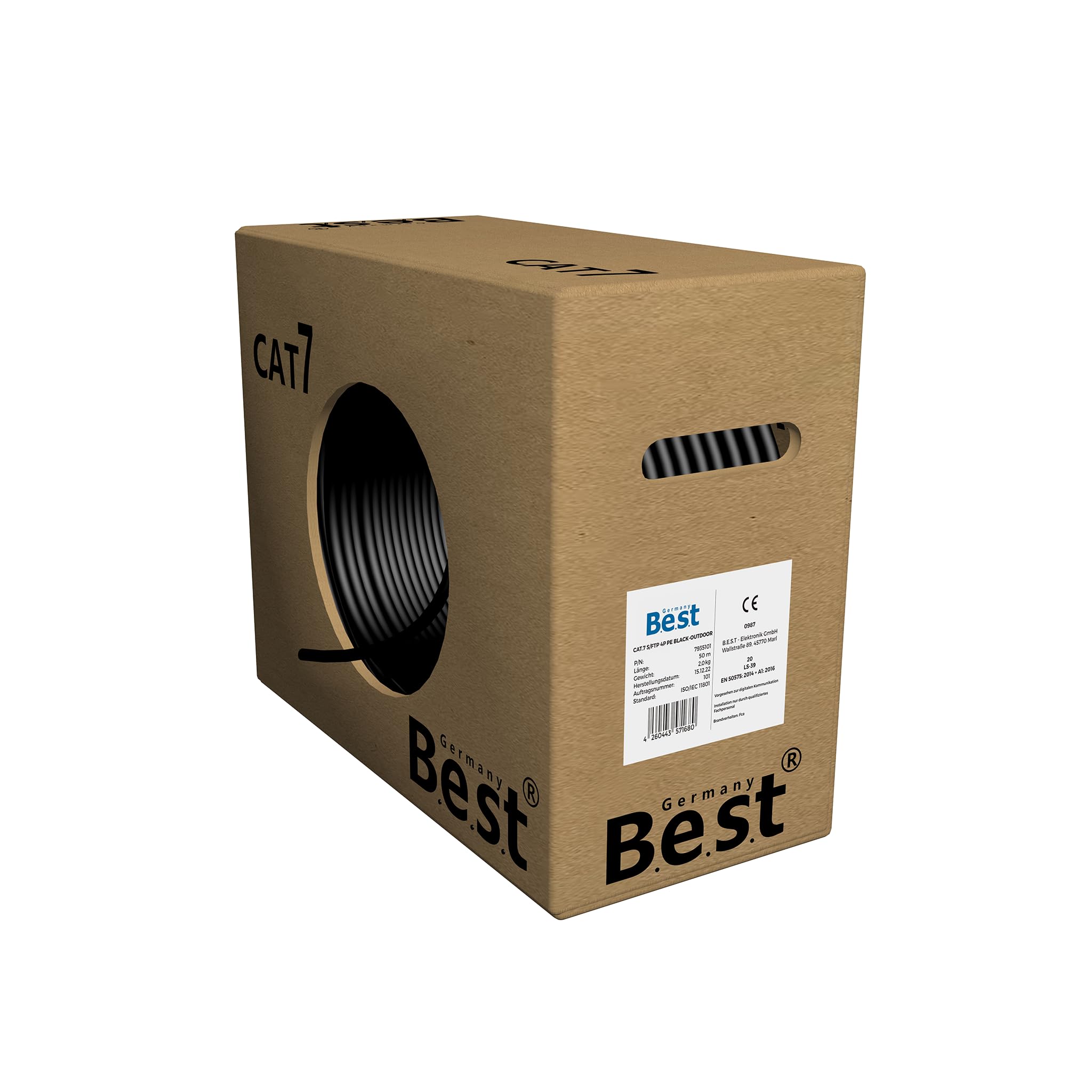 Germany B.e.s.t CAT 7 Outdoor Verlegekabel 50m Simplex Best Gigabit Netzwerkkabel Kupfer LAN 1000Mhz S/FTP Kat 7