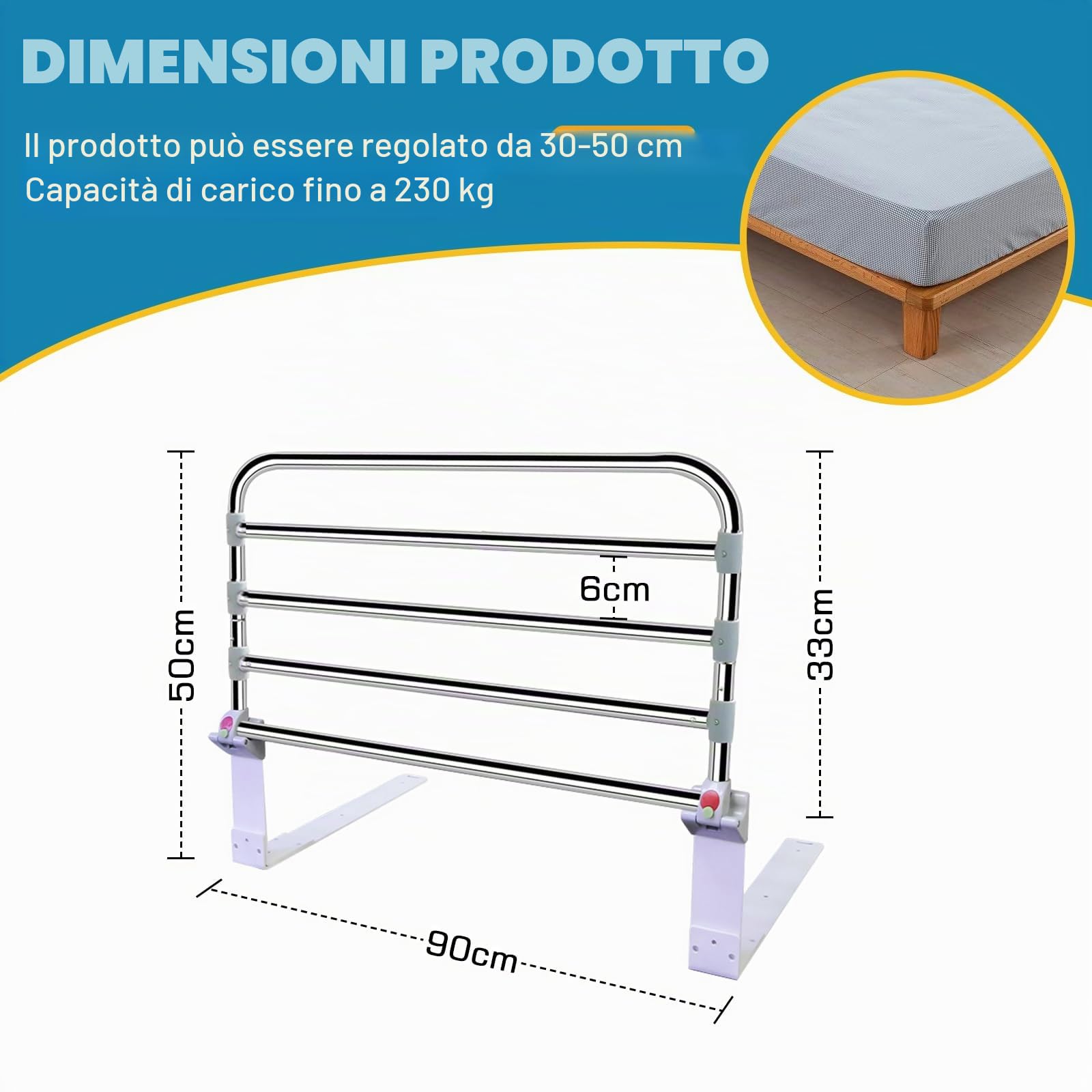Sponde per letto per anziani e adulti, pieghevole, 90 x 50 cm, guide di sicurezza laterali per letto, per anziani, adulti, disabili, per letto king size, queen size, full e twin