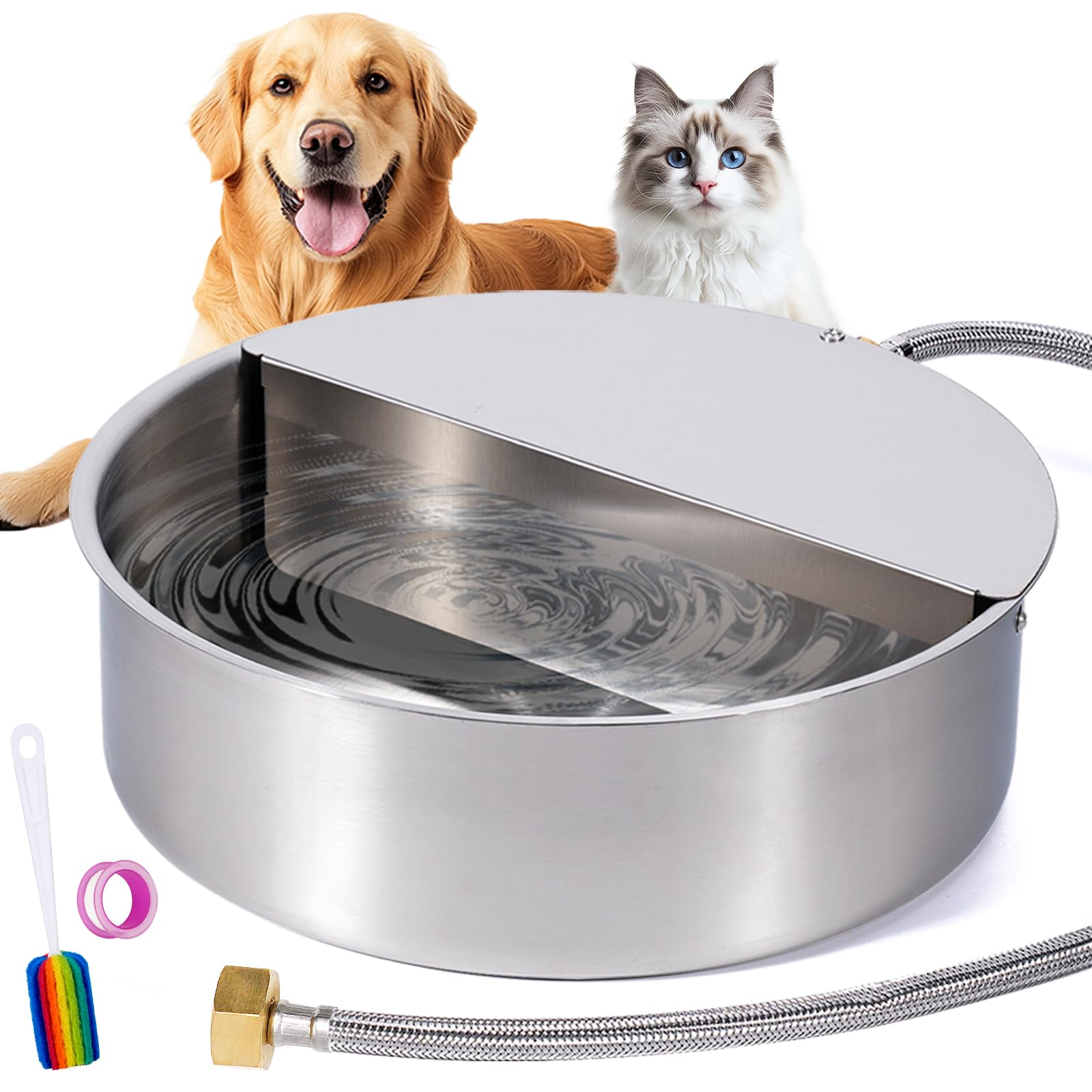 Dispensador automático de cuenco de agua para perros de 6 L, para exteriores, de acero inoxidable, para mascotas, para perros grandes, gatos, pollo, pato, cabra