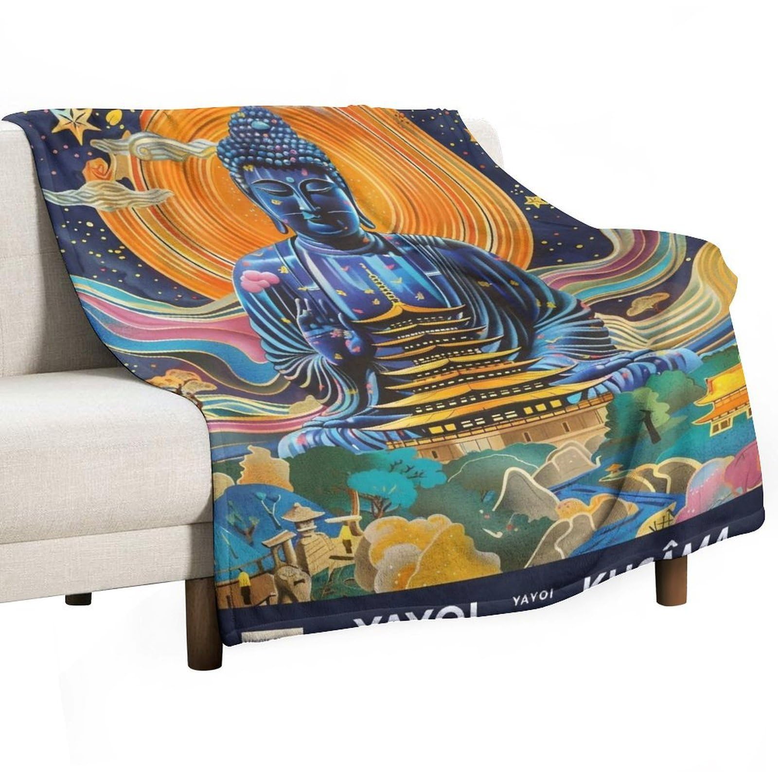 YHGSREUOH Yayoi Kusama Buddha Landscape 04 Flannel Blankets Fleece Soft Throw Lightweight Plush Gifts for Couch, Bed, Cozy Sofa Plush, Chair, Lovers 100x130cm(40x50in)