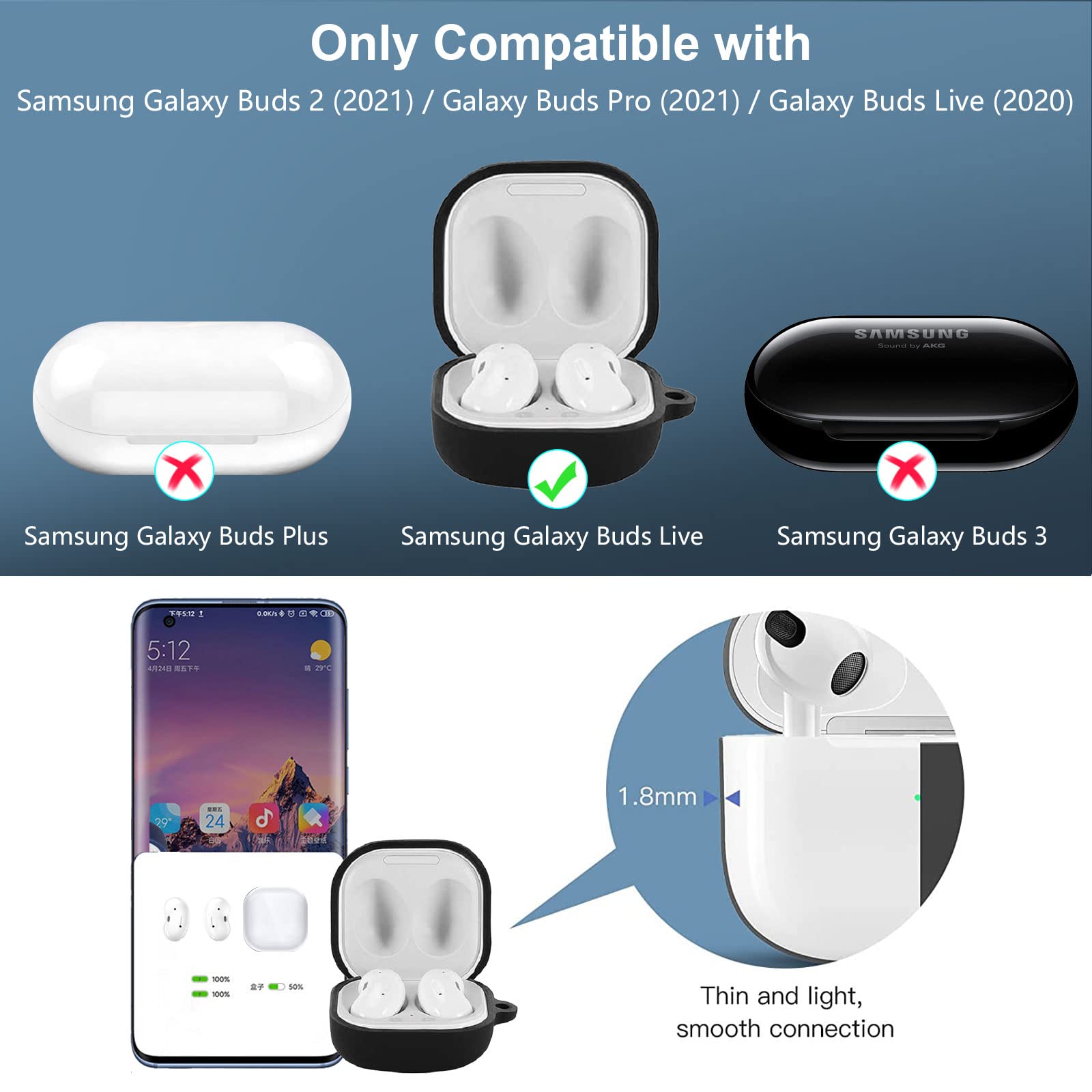 2 szt. etui na EasyBee kompatybilne z Samsung Galaxy Buds 2 Pro (2022) / Buds 2 / Pro / Live/FE, pełna ochrona, odporna na wstrząsy