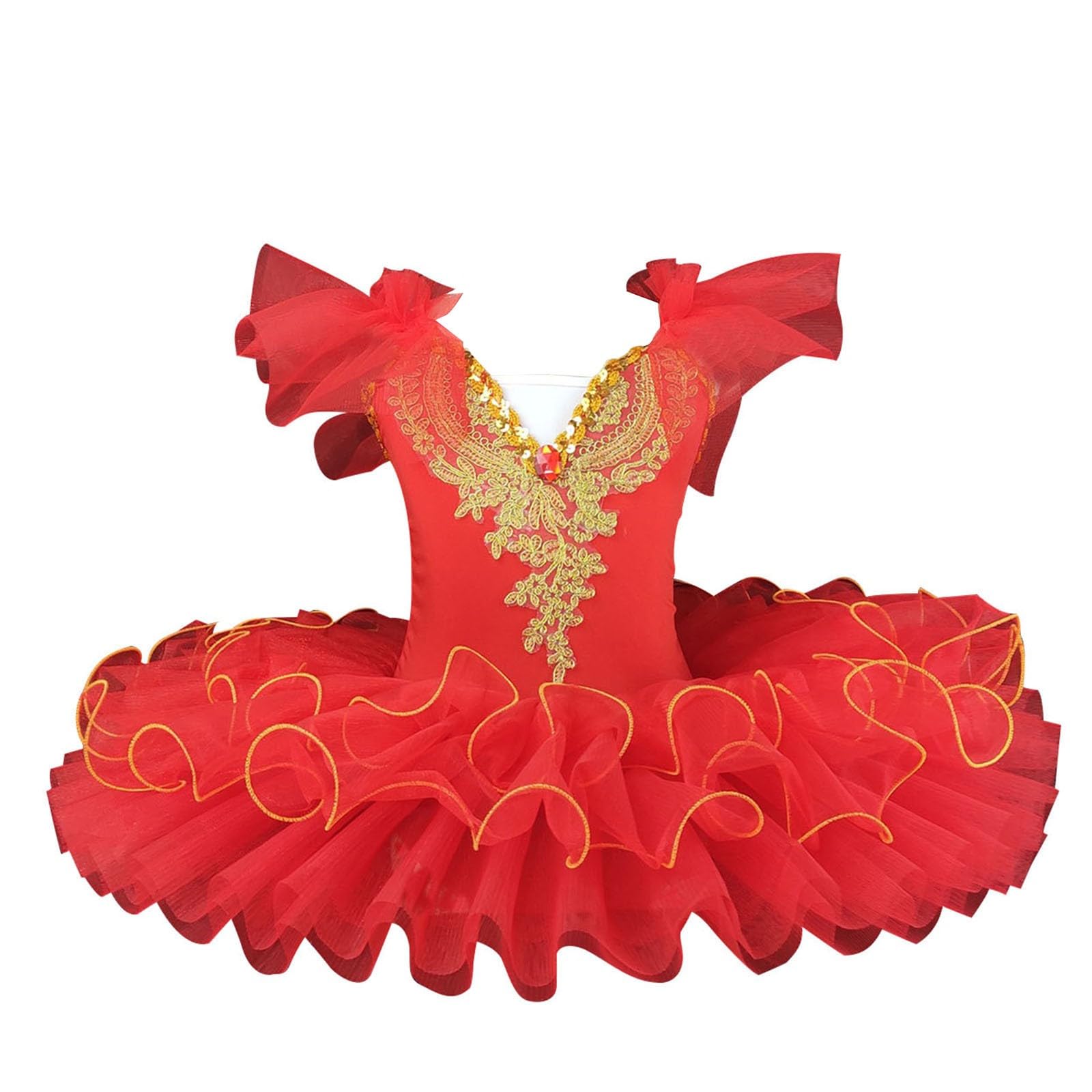 Sparkling Princess Dress for Girls, Toddler Ballerina Costume Kids Tulle Cami Dresses Embroidered Swan Lake Costume Flutter Sleeve Glitter Sequins Ballet Tutu Dance Leotard Christmas Party Dress
