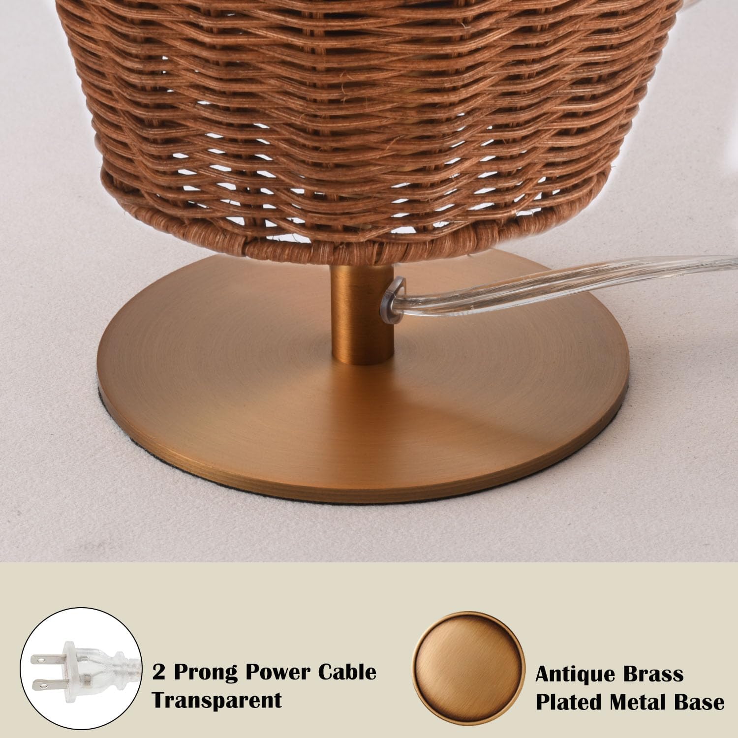 Boho Style Rattan Table Lamp,Dimmable Bamboo Desk Lamp,Timer Build in,Oven Brown Rattan