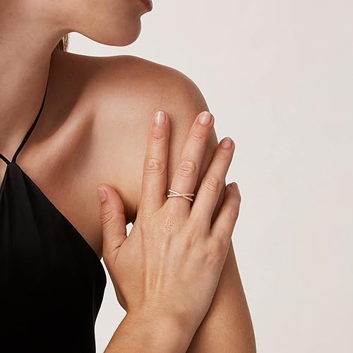 Miniatura 4 de PAVOI - Anillo en X chapado en oro de 14 quilates con diamantes de imitación de circonita, anillo cruzado para mujer