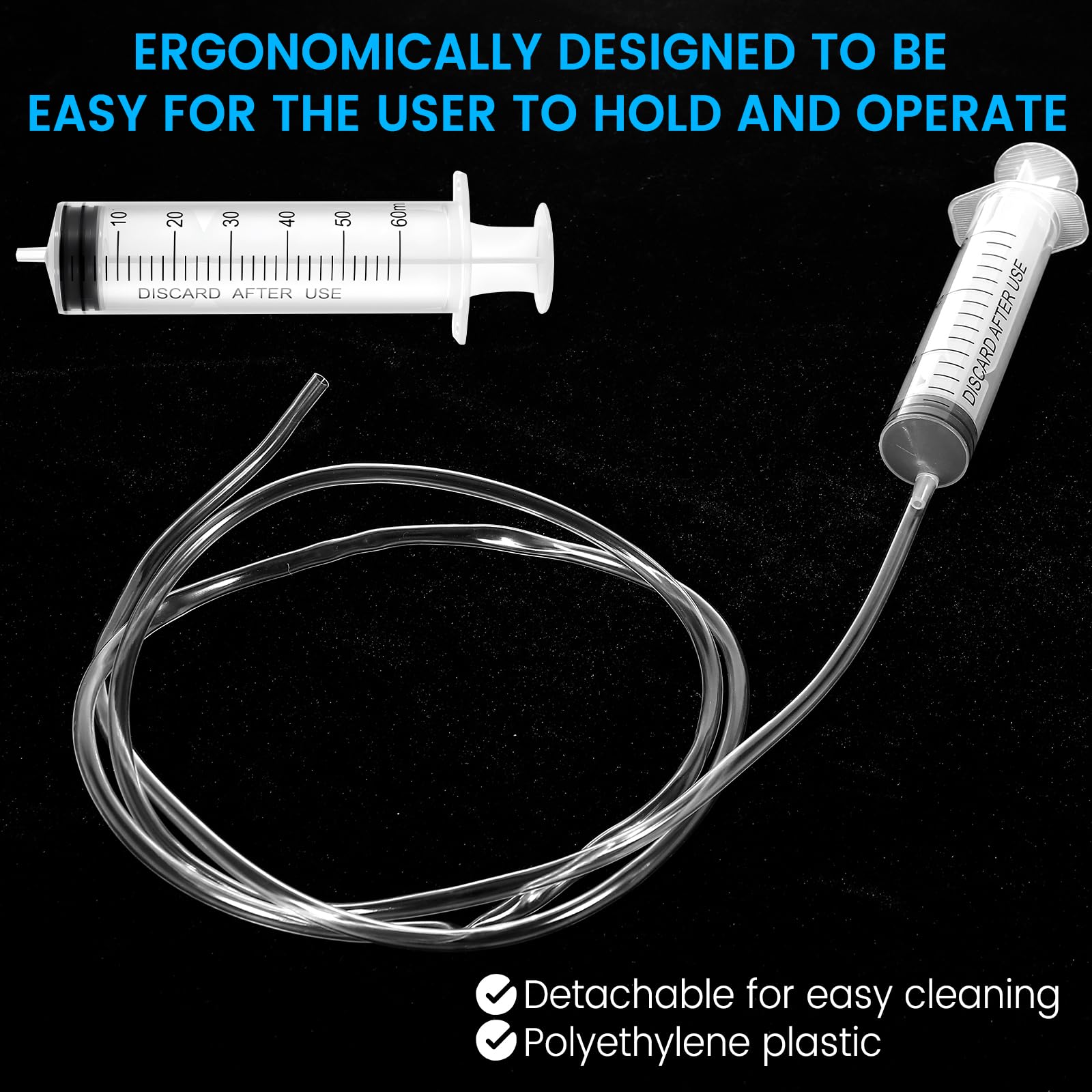 Zestaw 6 Strzykawek Wielokrotnego Użytku, 1 ml, 5 ml, 10 ml, 20 ml, 30 ml, 60 ml z Wężem, Do Laboratoriów, Karmienia Zwierząt i Nawadniania Roślin