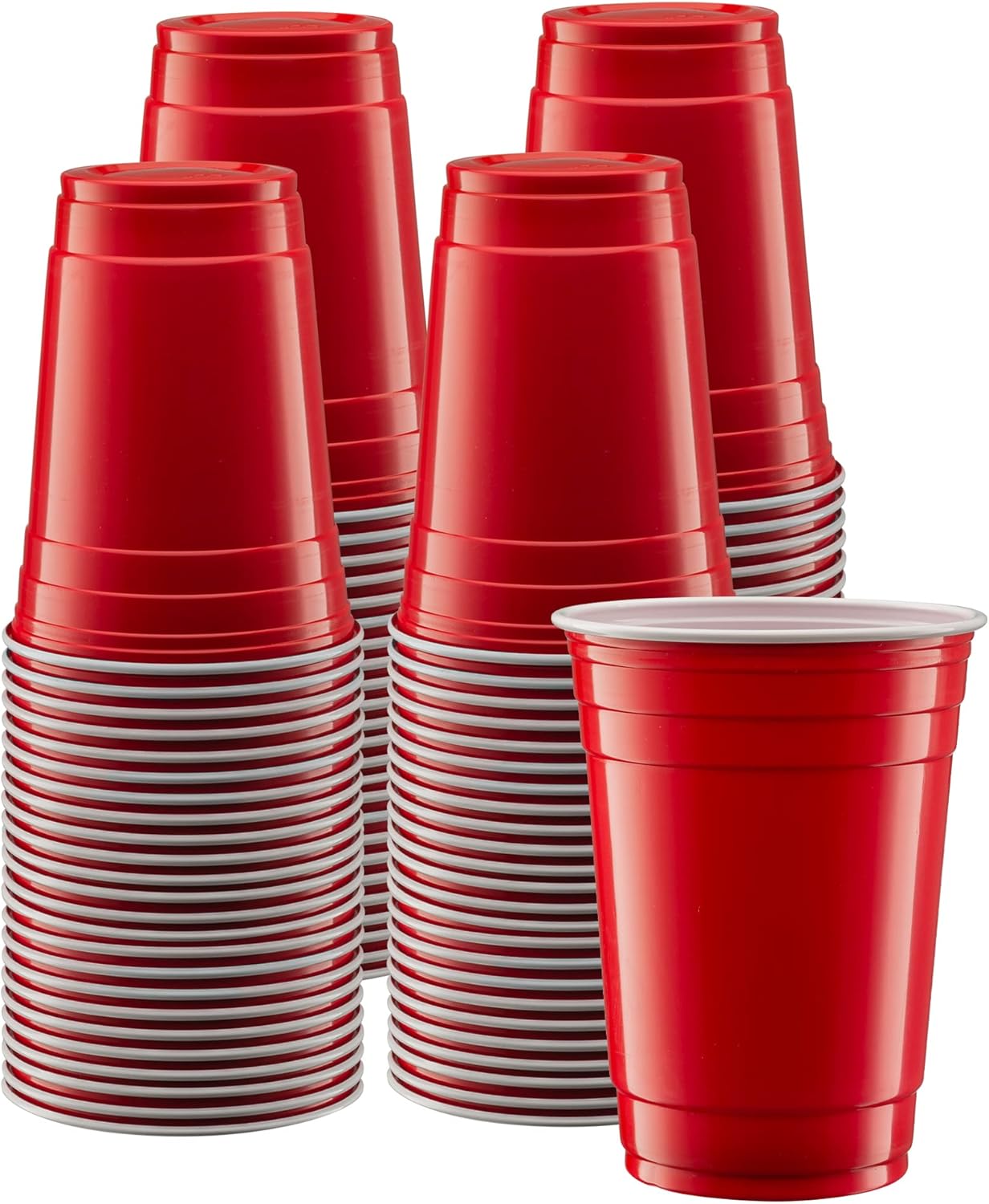 Disposable Party Plastic Cups [100 Pack 18 oz.] Red Drinking Cups