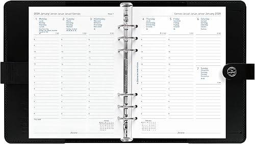 Miniatura 5 de Filofax The Original Organizador, tamaño A5, negro, cuero, seis anillos, calendario semanal para ver, multilingüe, 2024 (C022509-24)