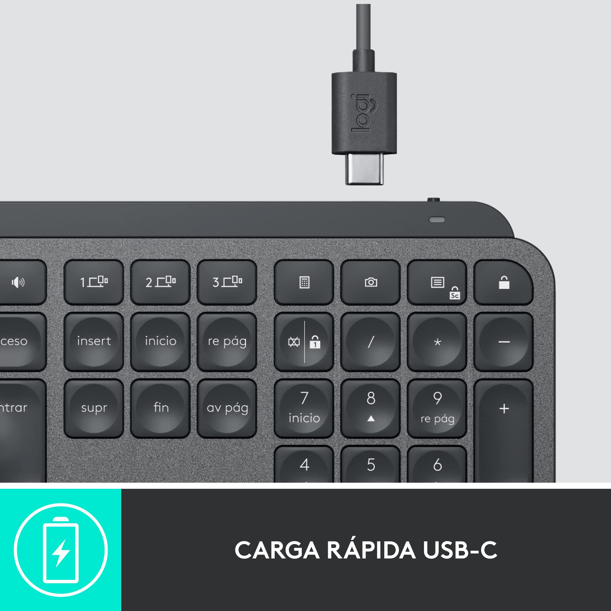 Logitech MX Keys Advanced for Business - Teclado inalámbrico Iluminado, Receptor USB Logi Bolt, Bluetooth, Teclas retroiluminadas, Recargable, Windows/Mac/Linux, QWERTY Español - Grafito