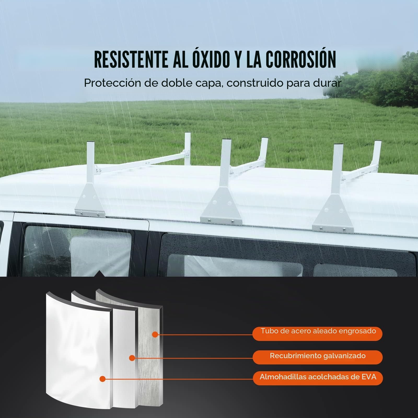 VEVOR Portaequipajes de Techo para Furgoneta Ajustable 143-156 cm Portaequipajes de Acero de Aleación 3 Barras con Topes de Escalera Capacidad de 340 kg para Furgonetas de Tamaño Completo para Viajes