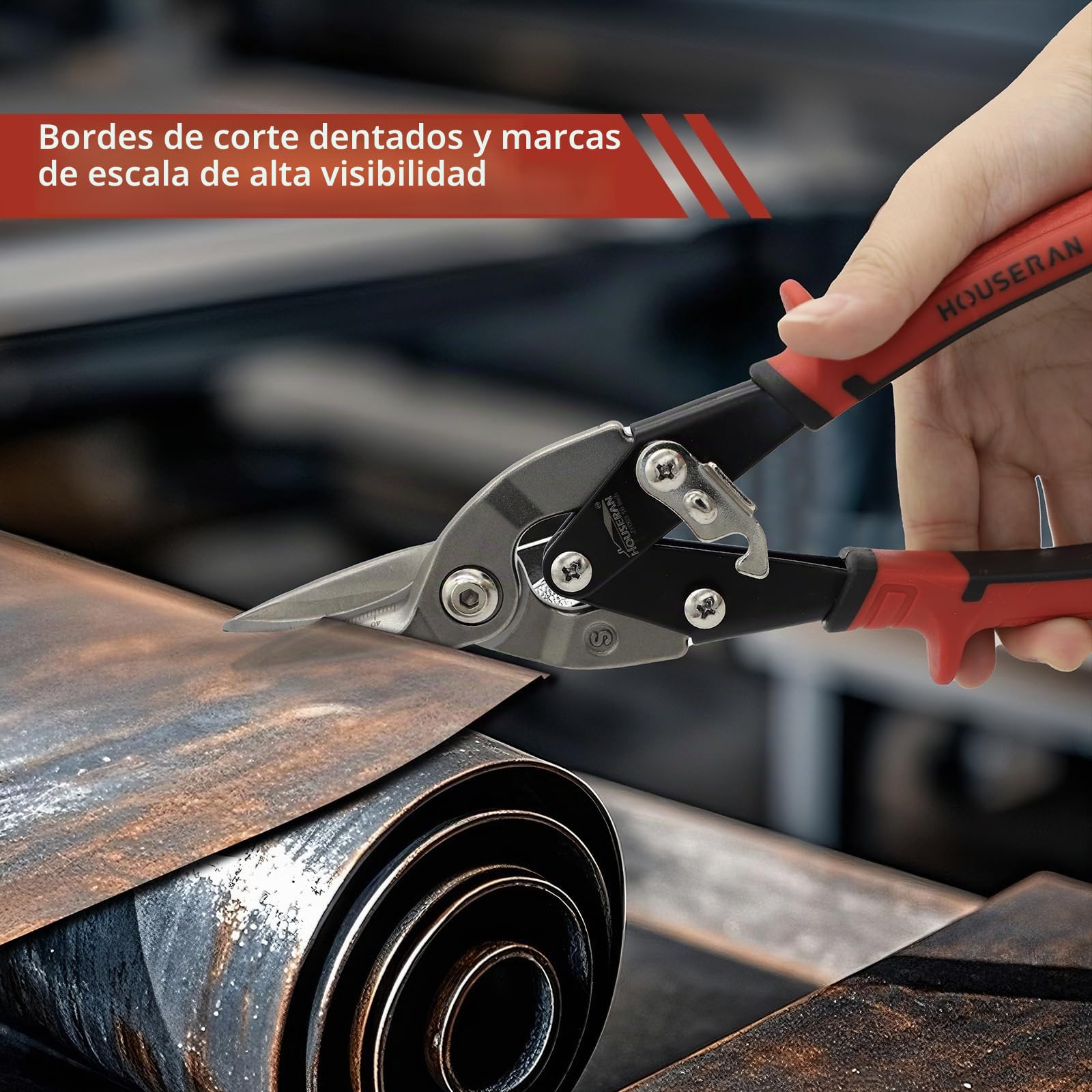 Tijeras para Chapa de 10 Pulgadas, Corte Recto, Cizalla para Metal Pesado de Acero CR-MO con Doble Palanca, Marcas de Medición y Seguro, Tijeras para Cortar Láminas de Metal