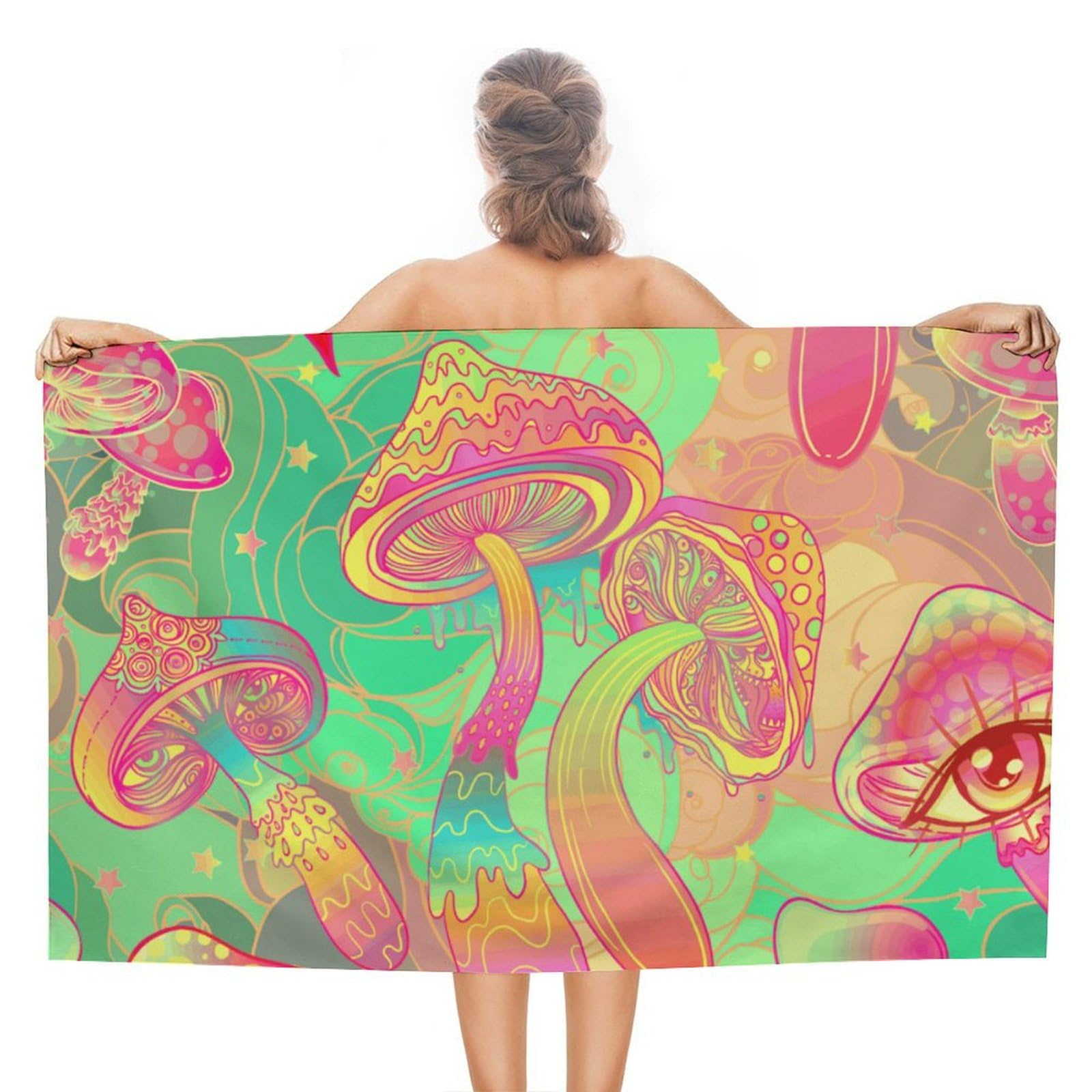 LEDFCVSU Beach Towel, Trippy Mushroom Bath Towel, Absorbent Towel for Swimming, Sports, Travel