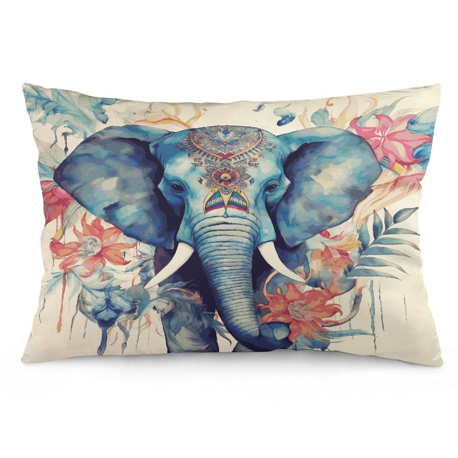 Peacock Feathers Elephant Throw Pillow Cover Soft Lumbar Pillow Covers with Zipper Breathable Rectangular Cushion Case Polyester Pillow Case Decorative Body Pillow Cover for Couch Bed