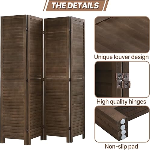 Miniatura 6 de Divisor de habitación de 4 paneles, pantalla de privacidad de madera, divisor de pared interior de 5.75 pies, pantalla de división portátil,