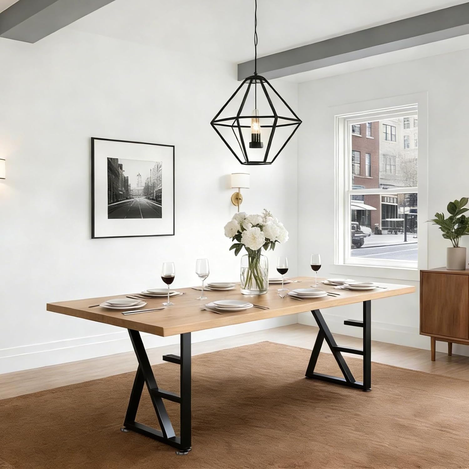 Table Legs 28”H x 20”W Heavy Duty Metal Furniture Legs K Shape for Dining Table Kitchen Table Office Desk Table Base Replacement with Adjustable Feet Pads Screws 1000 LBS Load Black Set of 2