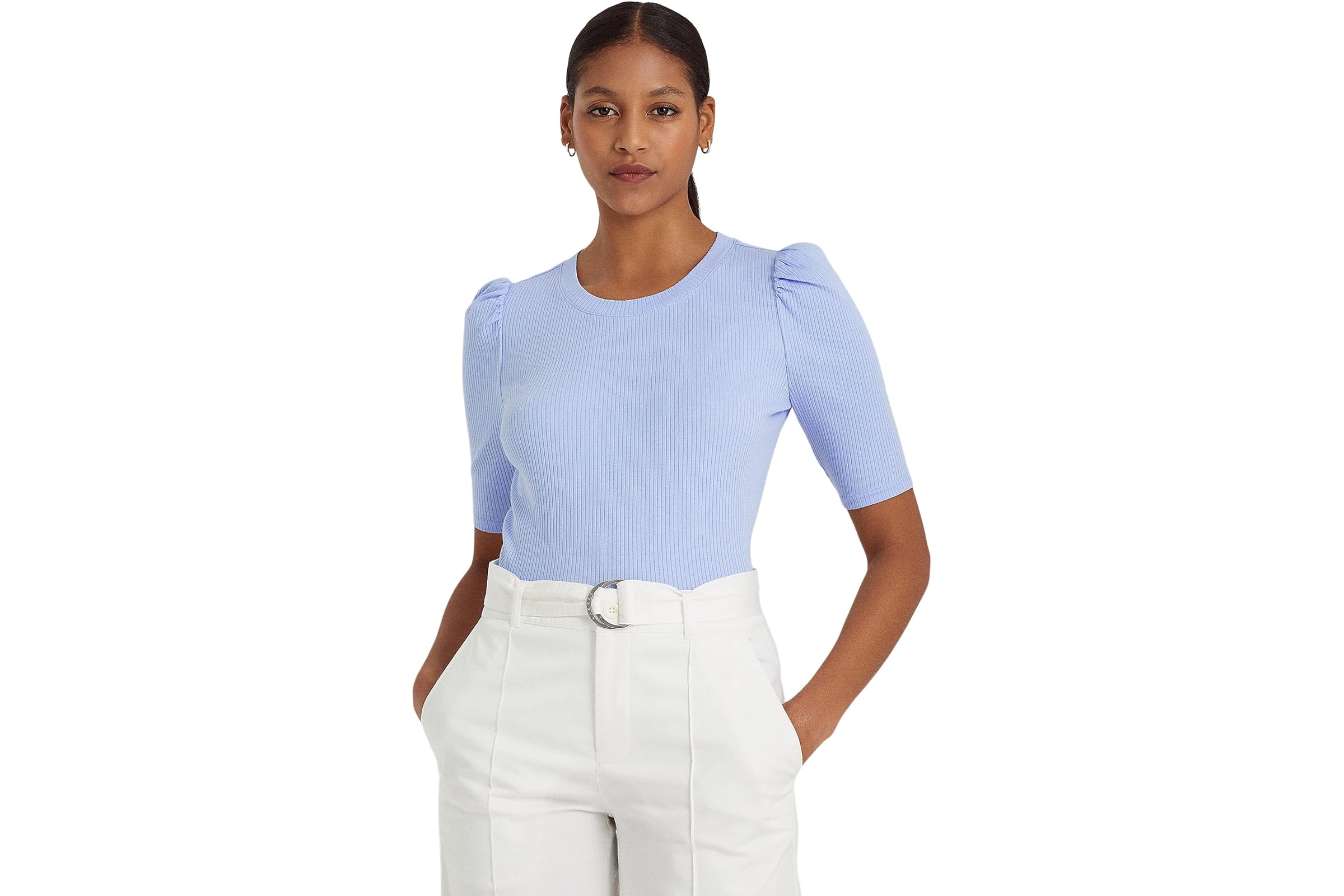 Lauren Ralph Lauren Rib-Knit Puff-Sleeve Tee