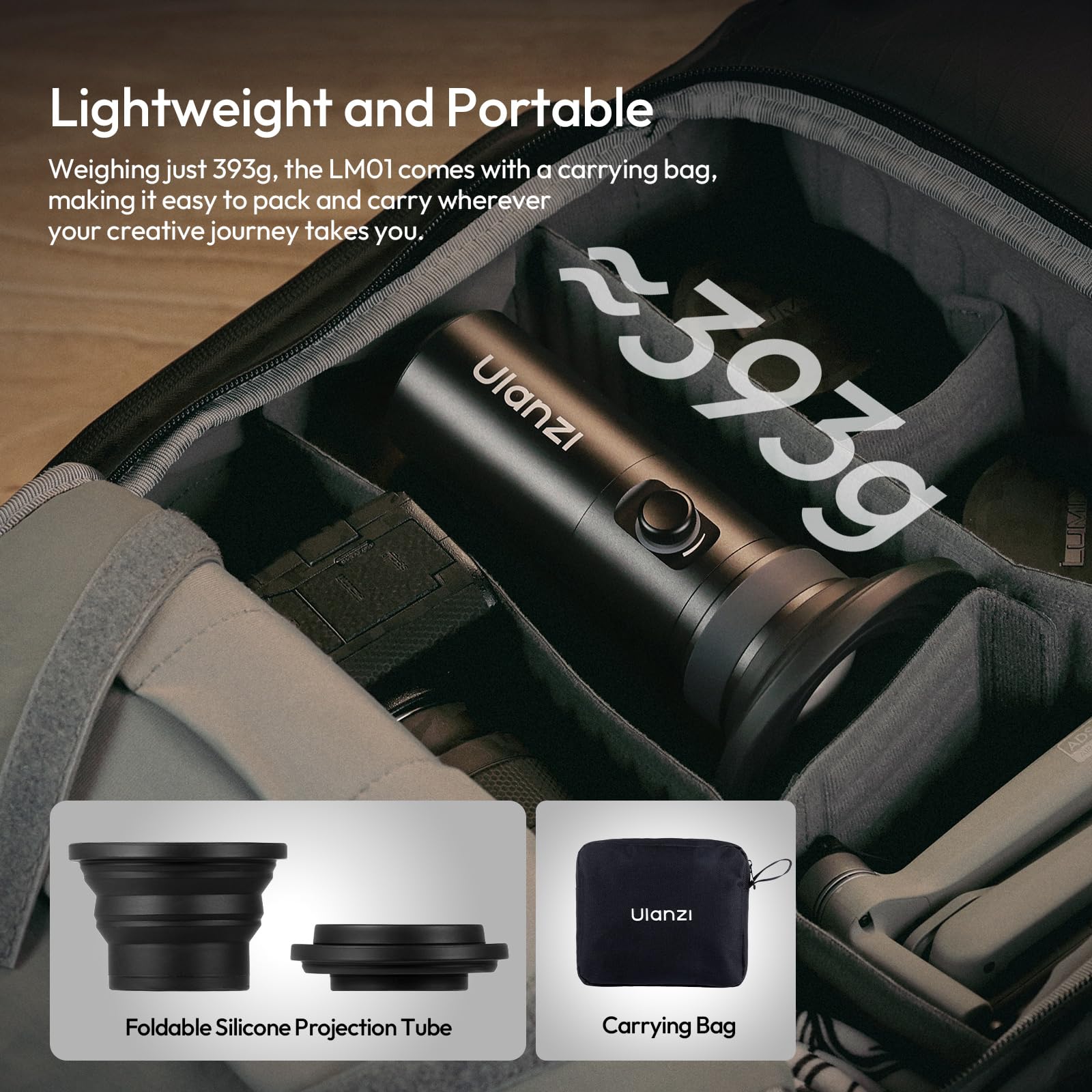 ULANZI LM01 - Torcia fotografica RGB, 7500 mAh, 4 colori, portatile, con 20 filtri di luce, luce di riempimento zoomabile portatile per registrazione video, foto, tramonto, creazione di contenuti