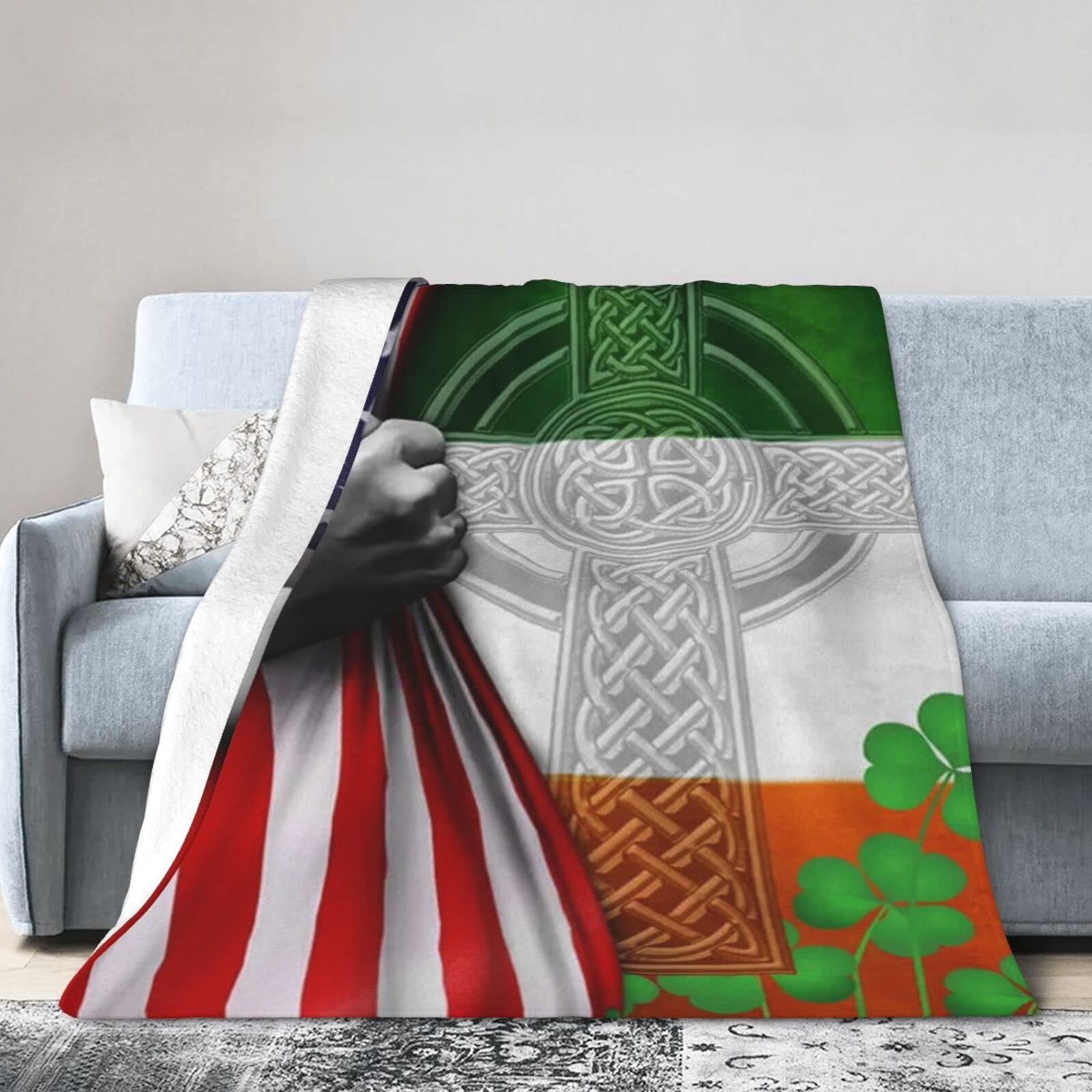 Lsjuee Flannel Fleece Blanket 50"X40" Irish American Bed Throw Blanket Quality Ultra-Soft Travel Spring Blankets for Mens Keep Warm