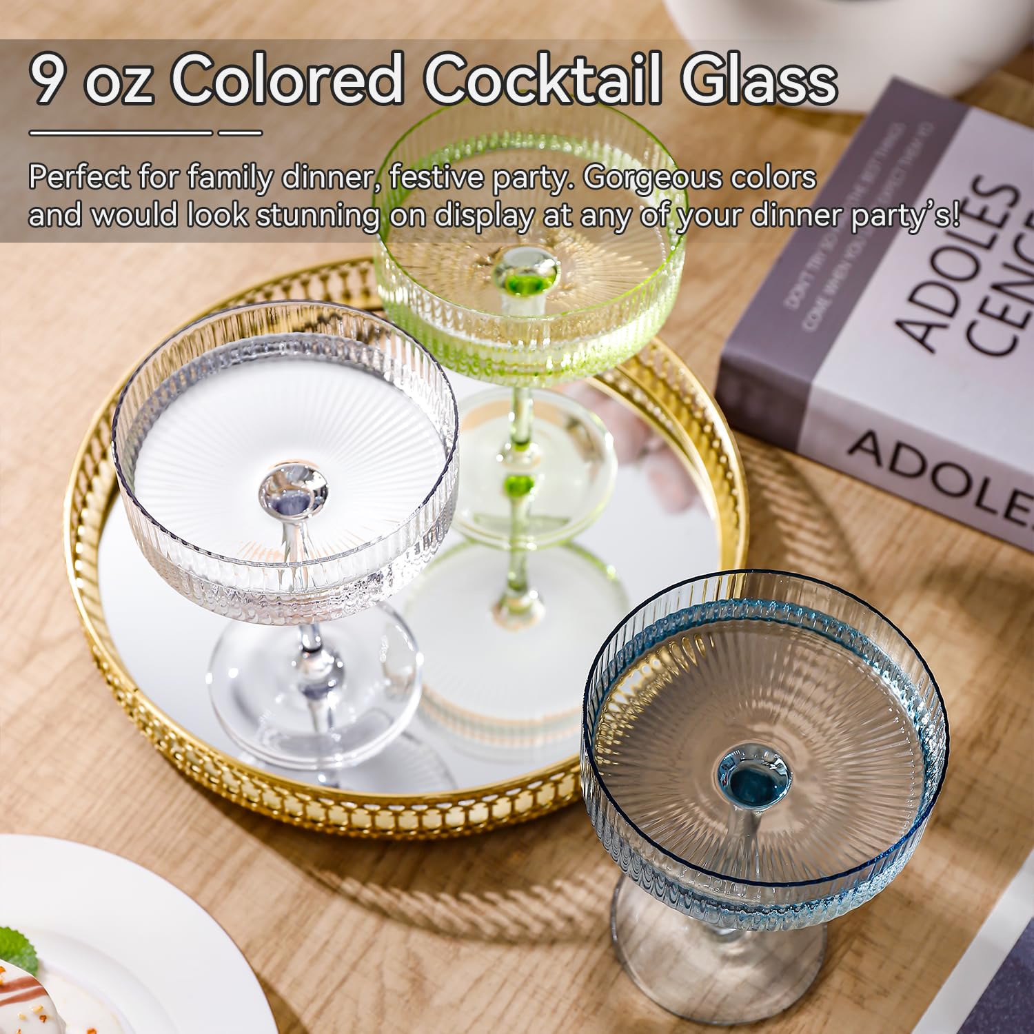Lot 6 Verres à Champagne Martini - Coupes Vintage Rose Et Jaune - 283,5 G - Cadeau Pour Femme