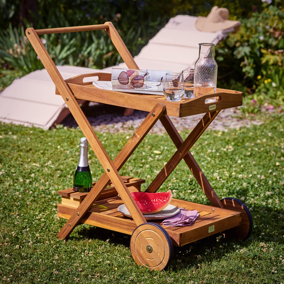 Casaria® Carrito de Servicio con Ruedas Madera Acacia Certificado FSC® Camarera Carro Cocina Jardín Terraza