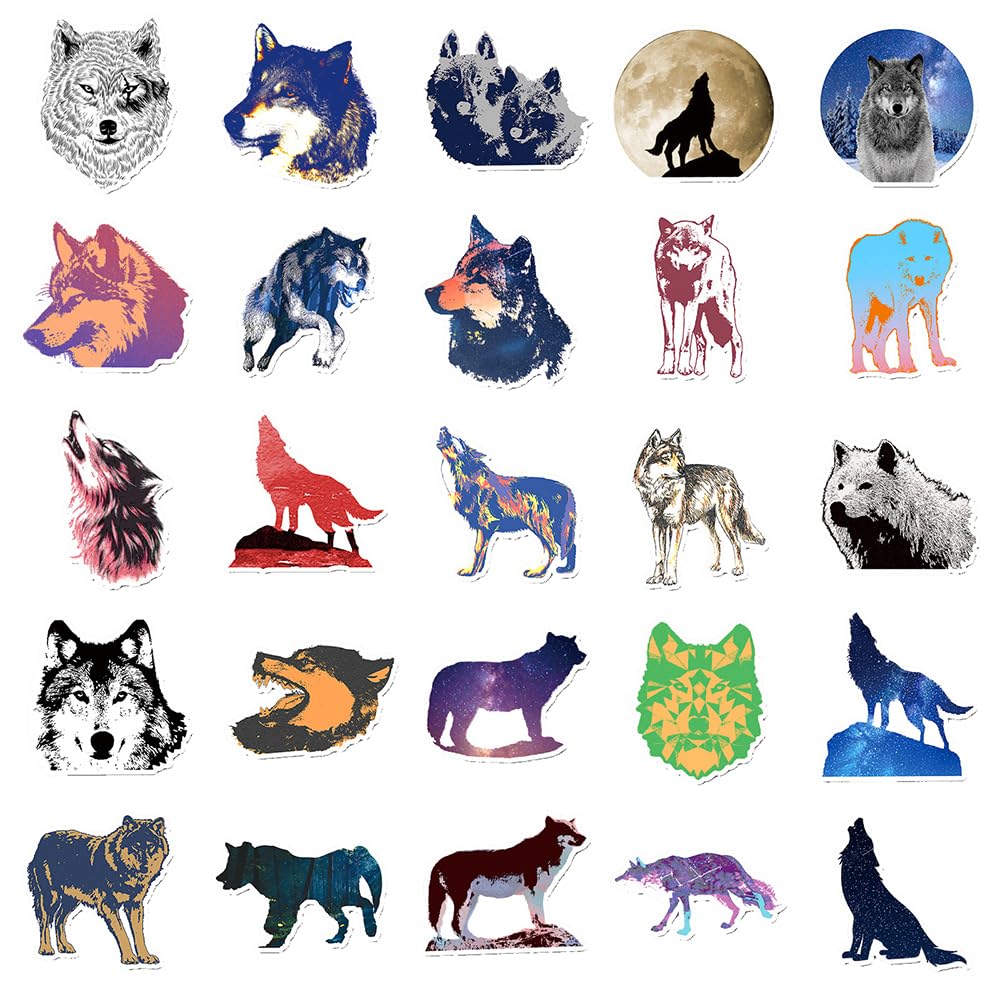 Modern Wolf Vinyl Stickers, 50 PCS Waterproof Illustrated Animal Decals for Laptops Scrapbooking, Journals, Notebooks - Image 2