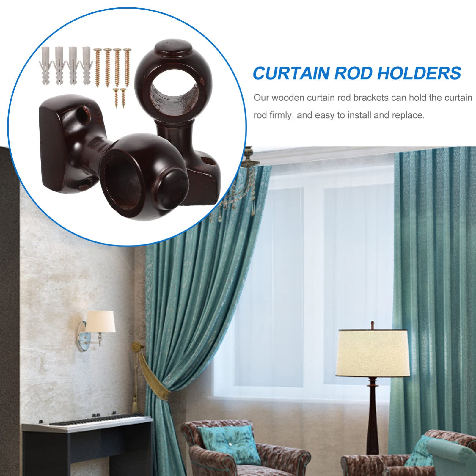 Cabilock Elegant Wooden Curtain Rod Holders and Sturdy Wall-Mounted Brackets Easy to Install for Living Room Bedroom Office 2 Pack Random