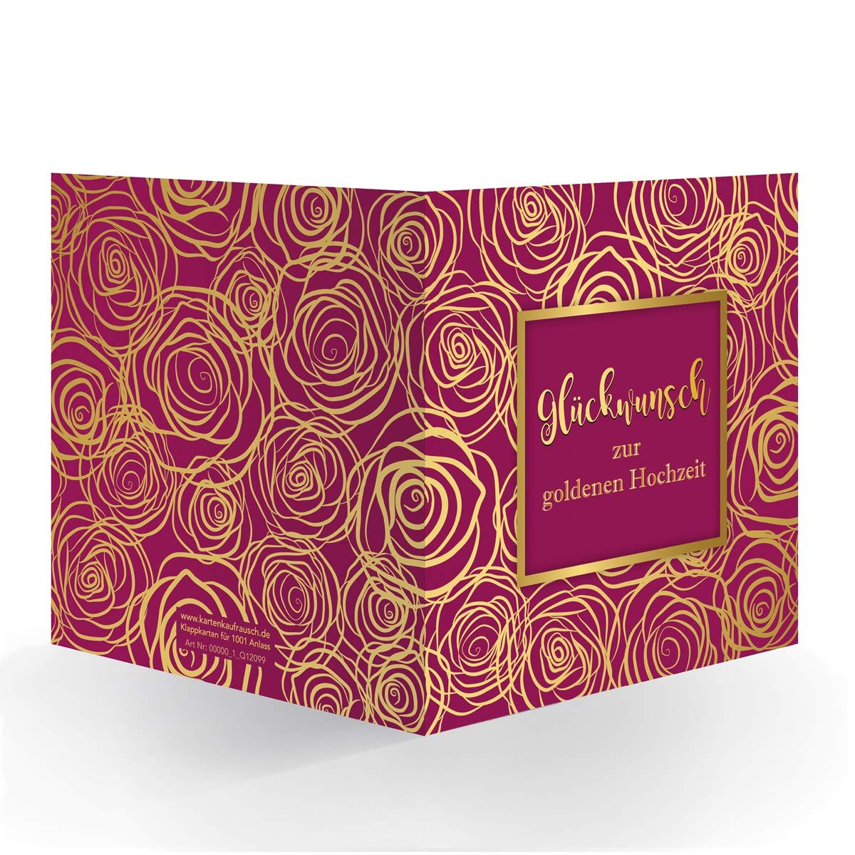 Kartenkaufrausch 12 x Moderne Hochzeitskarte mit Rosen Blüten üppig nobel in Gold Optik (quadratisch 15,5cm + Umschlag) bordeaux rot: Glückwunsch zur Hochzeit- große XL Karte für Familie
