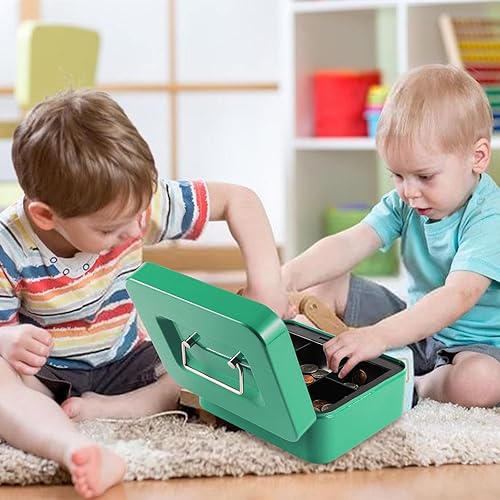 Miniatura 8 de Caja de dinero grande con cerradura con bandeja extraíble para monedas, caja de dinero de metal segura portátil con cerradura de llave, organizador