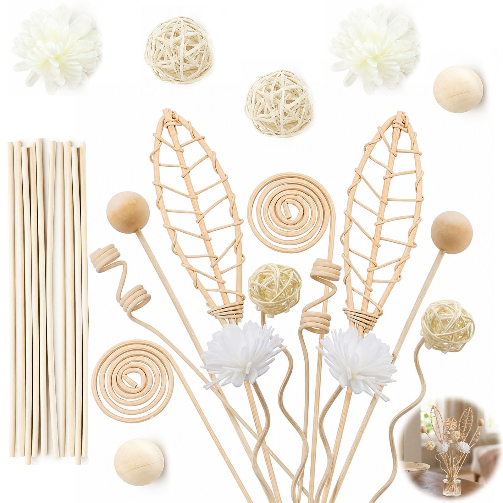 Chtaoxin 36 PCS Rattan Wood Diffuser Sticks, Diverse Shapes Rattan Sticks