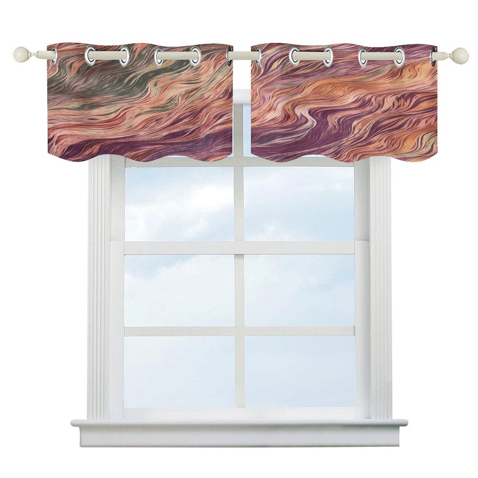 Fekiloot Style Orange Wave Print Short Curtains Valance Curtain
