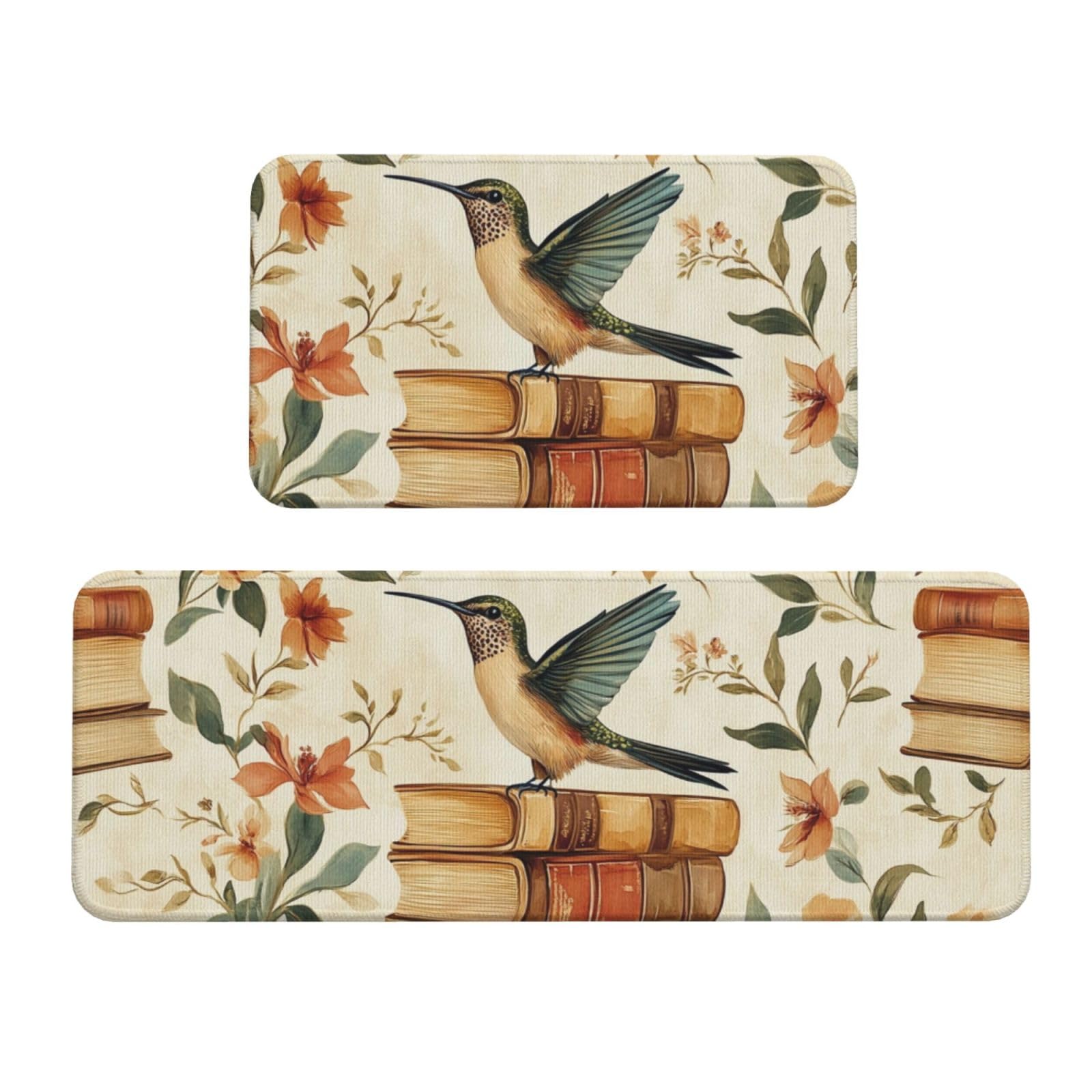 Alfombra de cocina acolchada y antideslizante, tapete decorativo lavable de colibrí