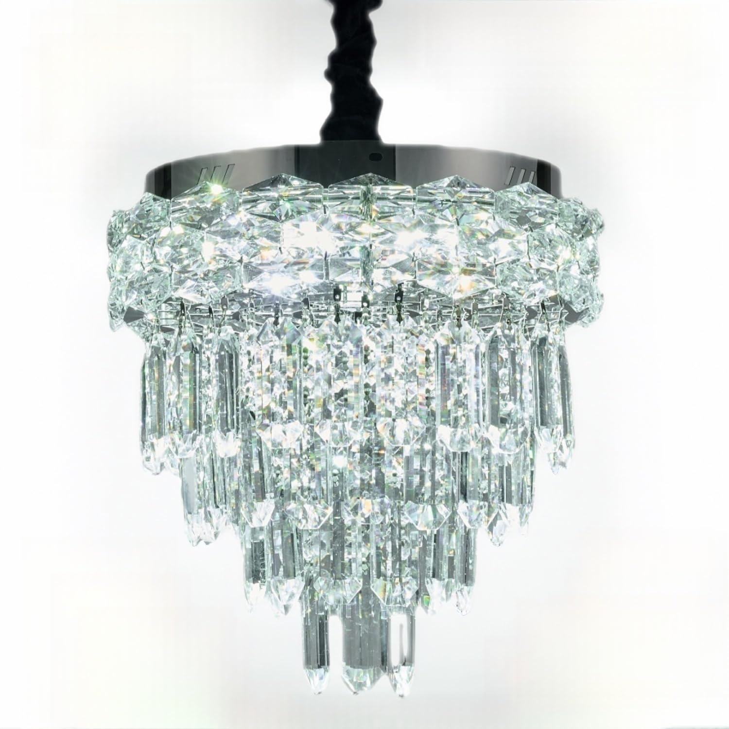 AOLALA Crystal Chandeliers for Dining Room,Modern Crystal Pendant Lighting Fixture,4 Tiers Small Ceiling Chandeliers for Kitchen Island Bedroom Entryway D12 X H 31" Clear Color