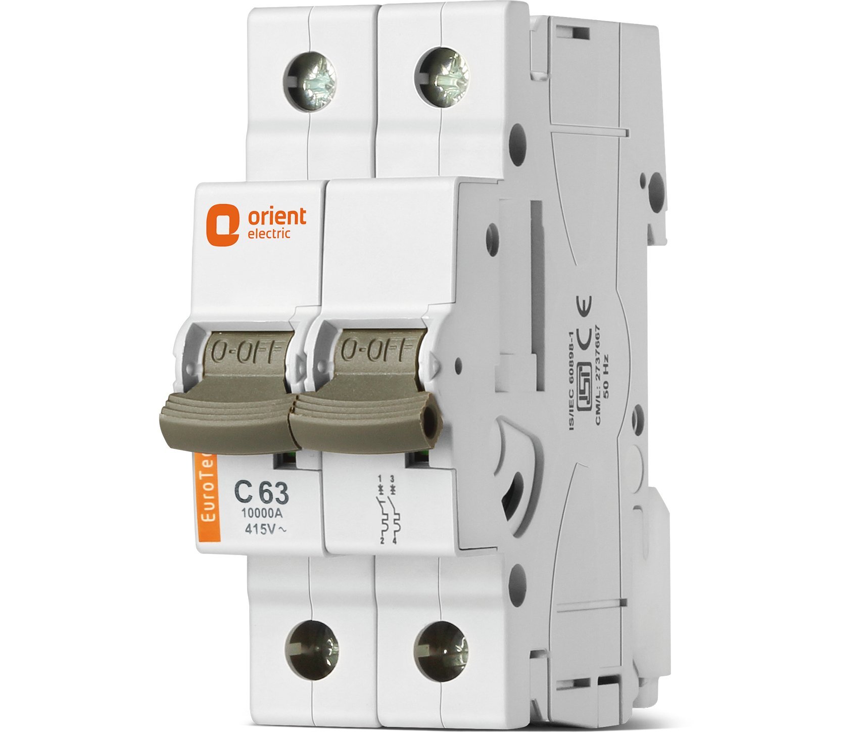 Orient Electric DPC 63A Plastic MCB Double Pole C-Curve (White)
