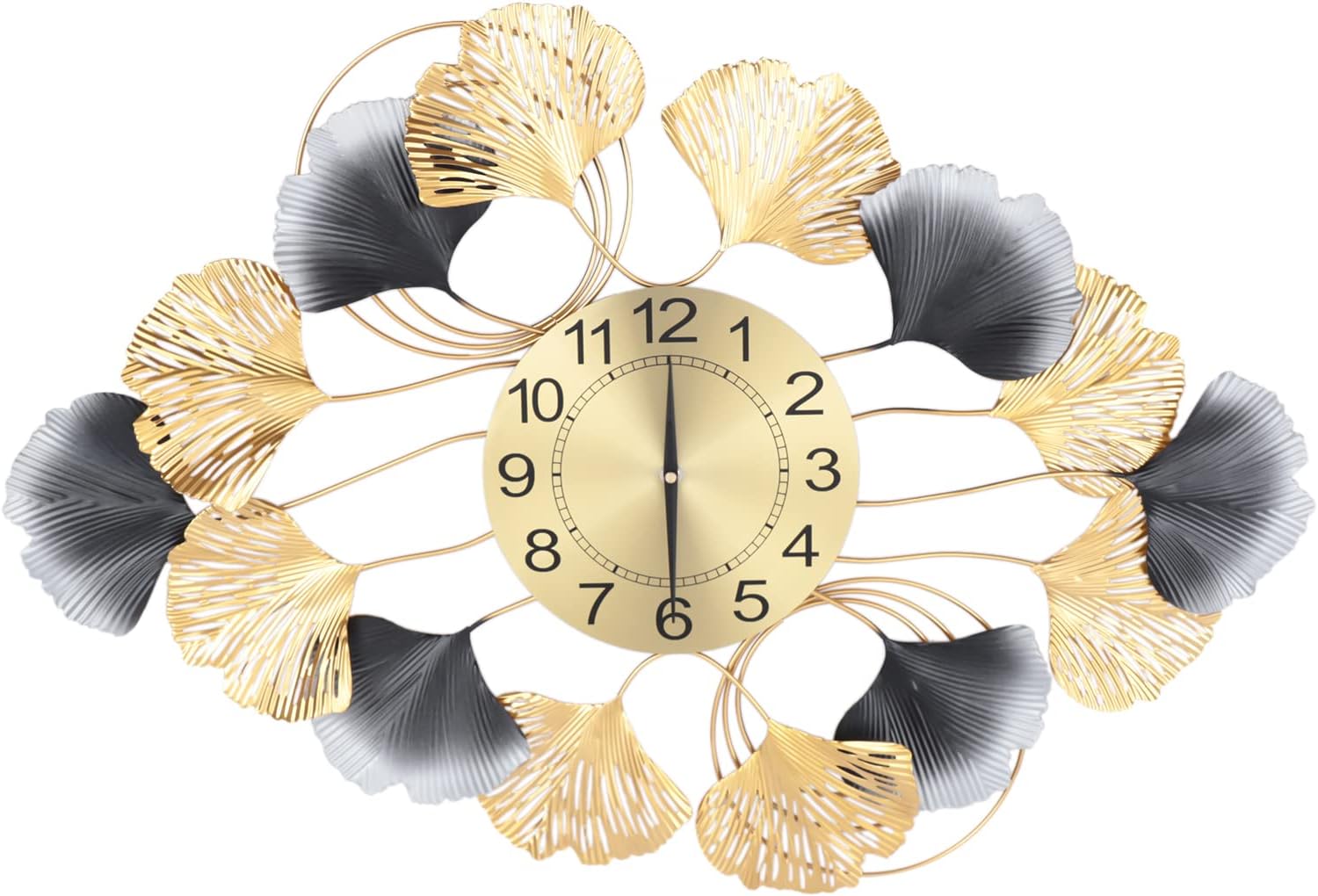 Large Wall Clock Decorative for Living Room - Ginkgo Floral Style Big Wall Watch Modern Home Decorations for Bedroom,Dining Room,Cafes,Hotels (H)