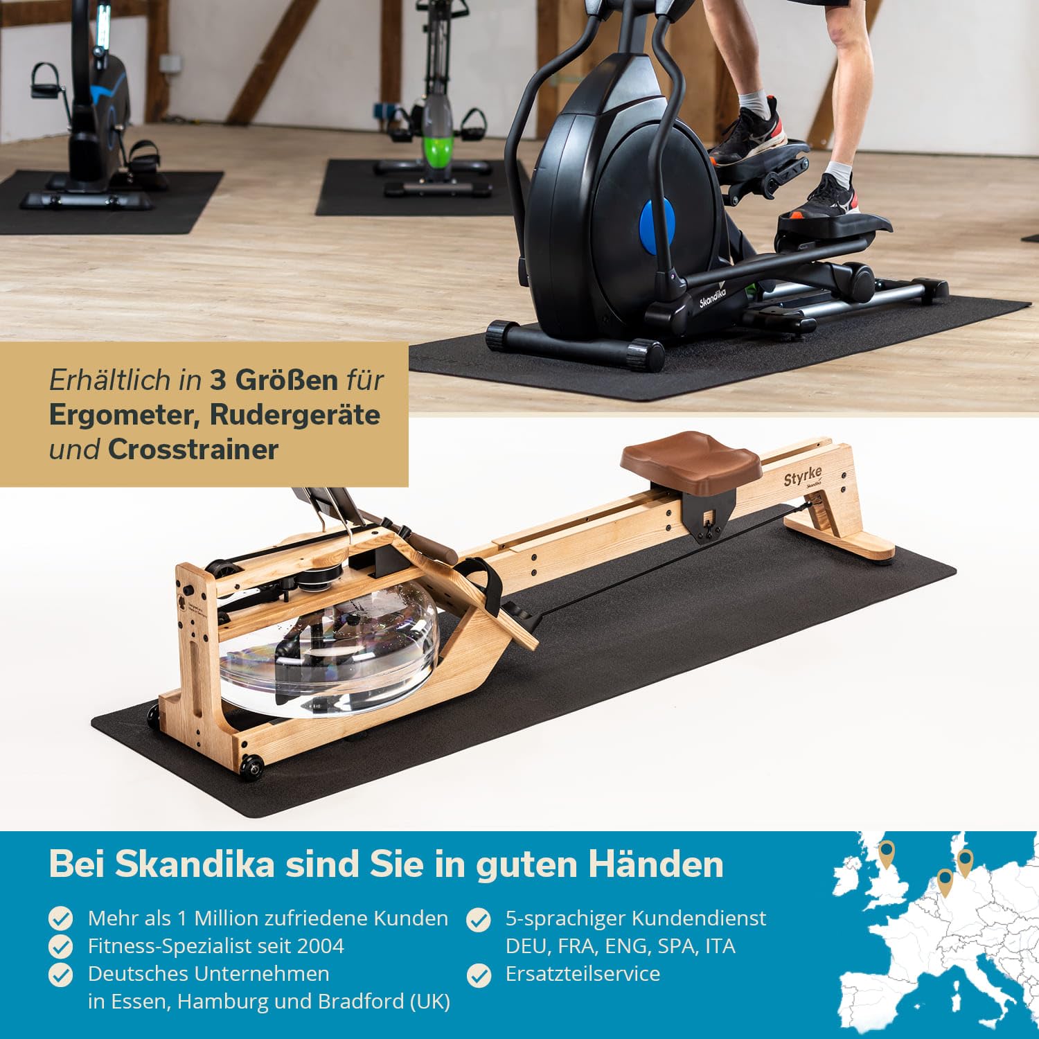 Skandika Bodenschutzmatte für Heimtrainer Rudergeräte und Vibrationsplatten | Made in Germany, Multifunktionsmatte, Sport und Fitness, geruchsneutral, rutschfest, stoßfest, wasserabweisend | 4 Größen