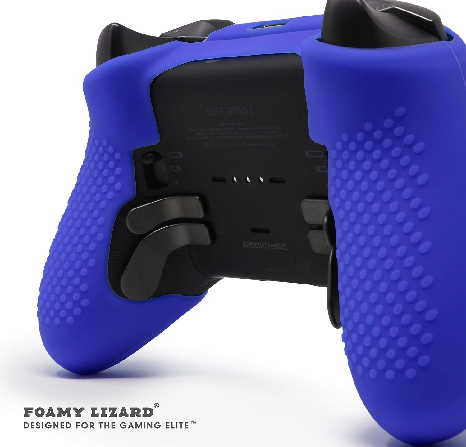 Elite Series 2 Studded Grip Skin for Xbox One Elite Series 2 Controller (NOT for Series X/S/Elite 1) by Foamy Lizard - Sweat Free Silicone w/Flat Top Anti-Slip Studs + 8 QSX-Elite Thumb Grips (Blue)