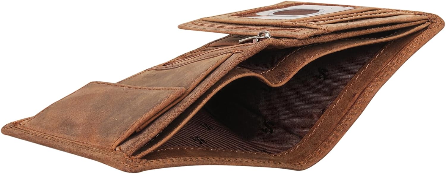 STARHIDE Mens RFID Blocking Tall Brown Distressed Hunter Real Leather Billfold Wallet Multi-Functional Purse Gift Boxed 1070