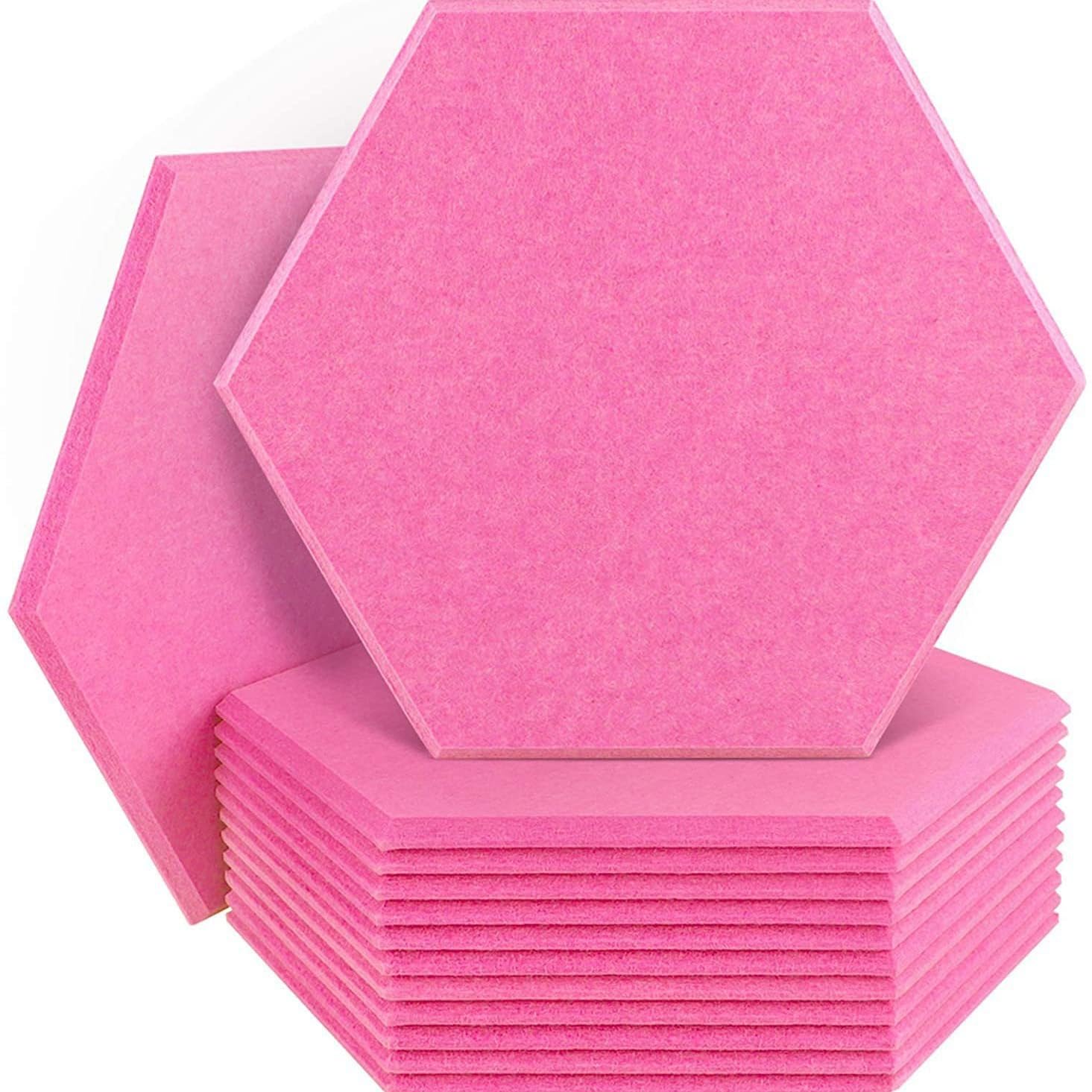 12 pcs Hexagon Felt Cork Board Tiles,Self Adhesive DIY Bulletin Board Pin Board for Office School Home Wall Decor Stickers Memos Photos Display (Pink)