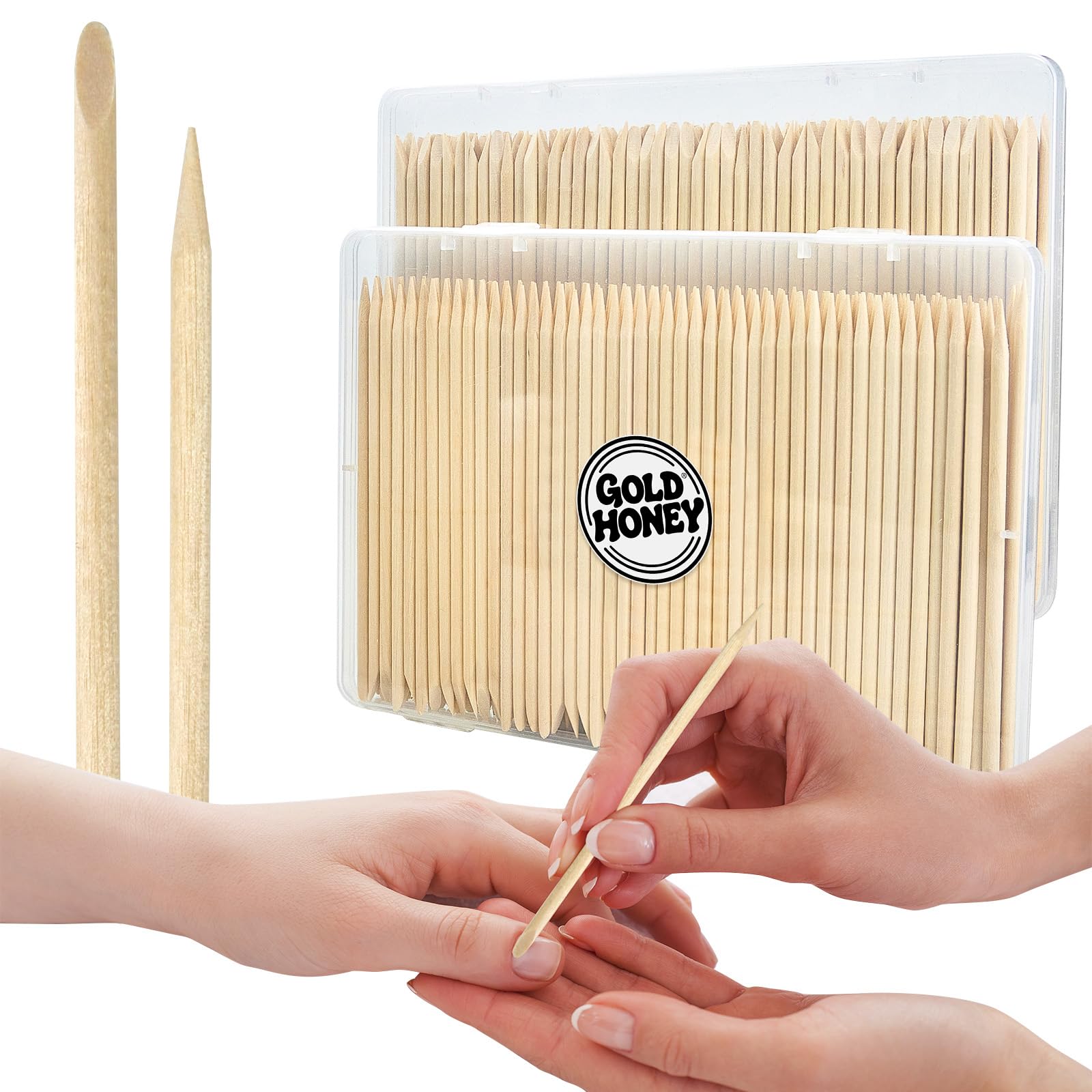 GOLD HONEY 360PCS Cuticle Pusher Wood in Boxed - 4 5 Inch Double Sided Orangewood Sticks for Nails