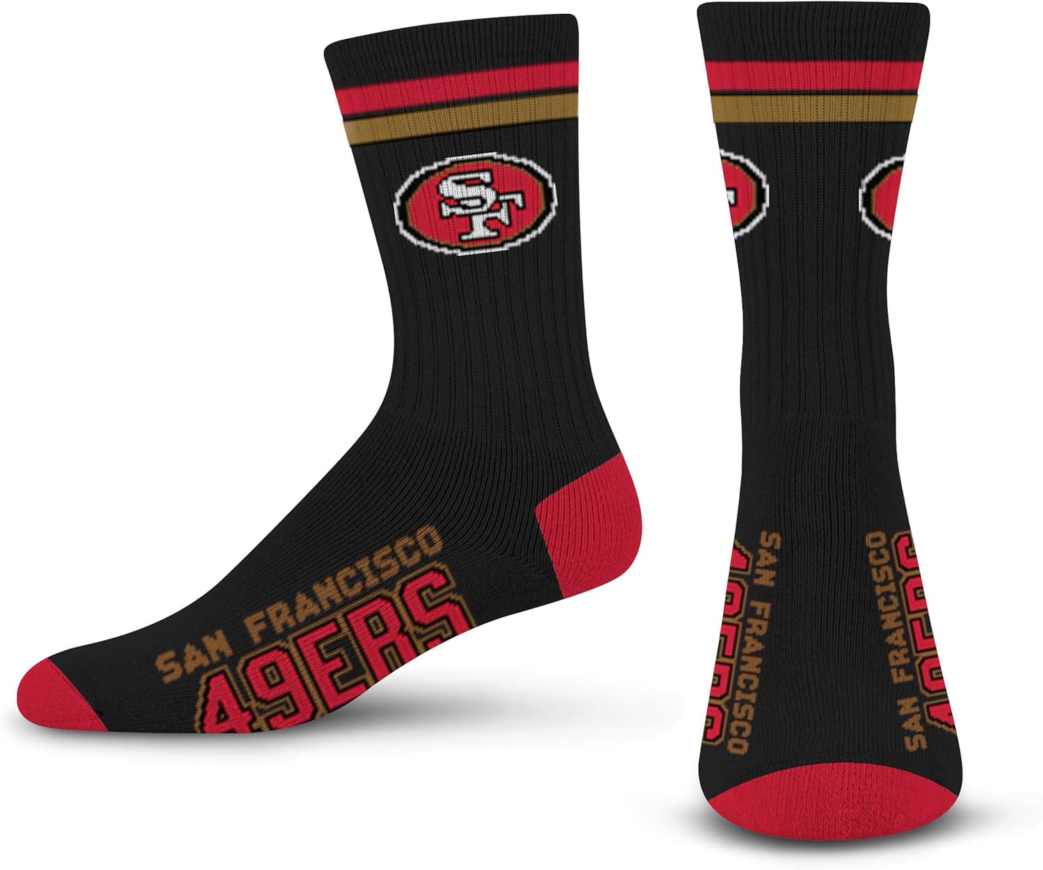 FBF - Official NFL 2 Stripe Crew Socks For Men and Women Game Day Apparel - San Francisco 49ers