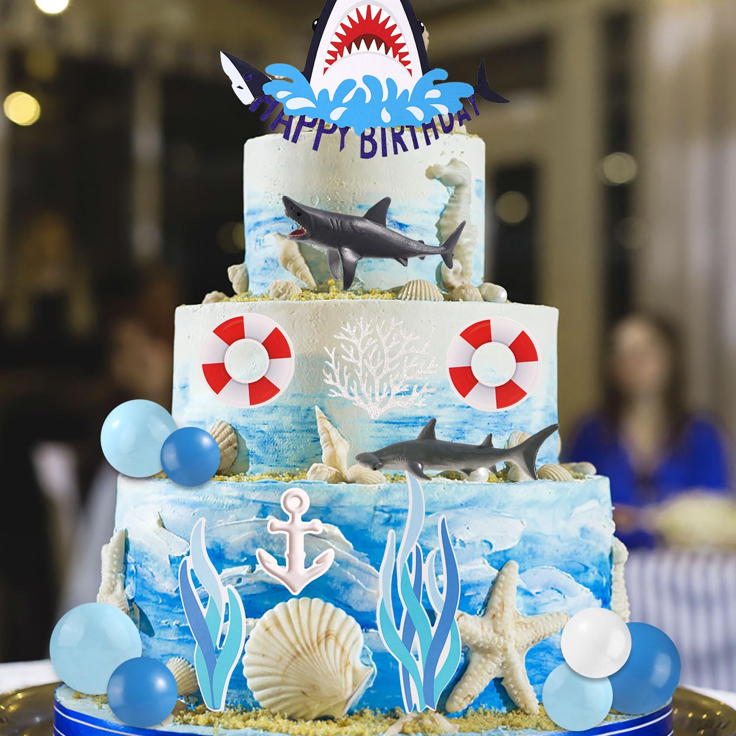 24pcs Shark Cake Topper Decorations, Shark Figurines for Cake Creative Ocean Themed Cake Toppers Beach Shark Cake Topper Set Party Decorations Supplies for Boys Girls - Image 3